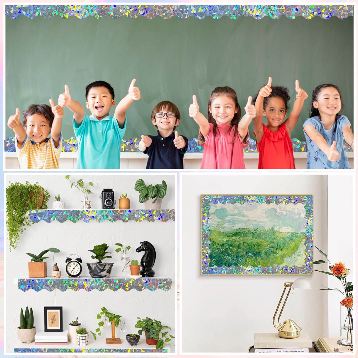 STARLIBOO 60 Feet Bulletin Board Borders, Holographic Scalloped Rolled Border Trim for School, Classroom & Offices - Image 5