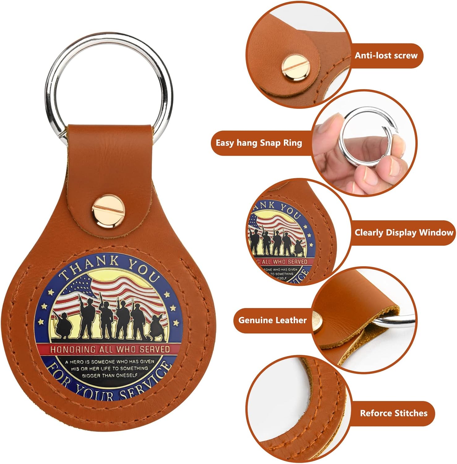 Homakover AA Medallion Coin Holder Keychain,Genuine Leather Standard Challenge Coin Sleeves,Snap Open Display Case - Image 1