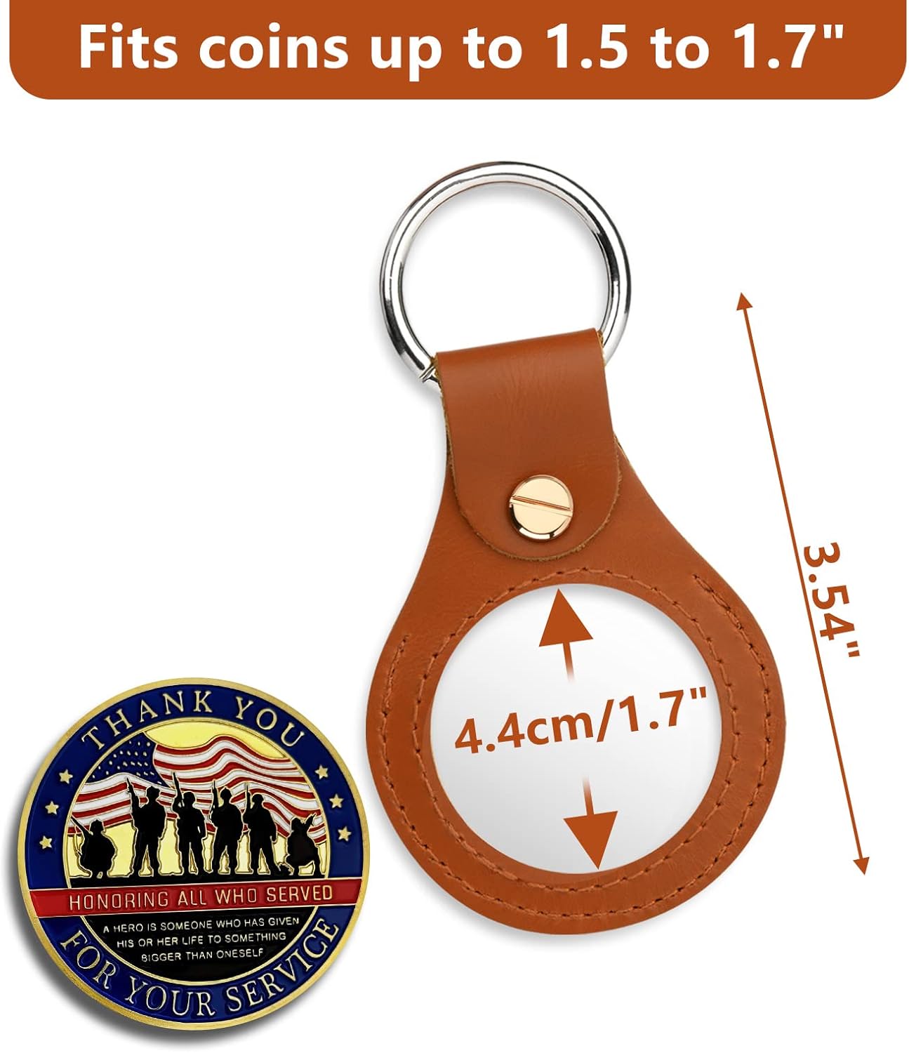 Homakover AA Medallion Coin Holder Keychain,Genuine Leather Standard Challenge Coin Sleeves,Snap Open Display Case - Image 3