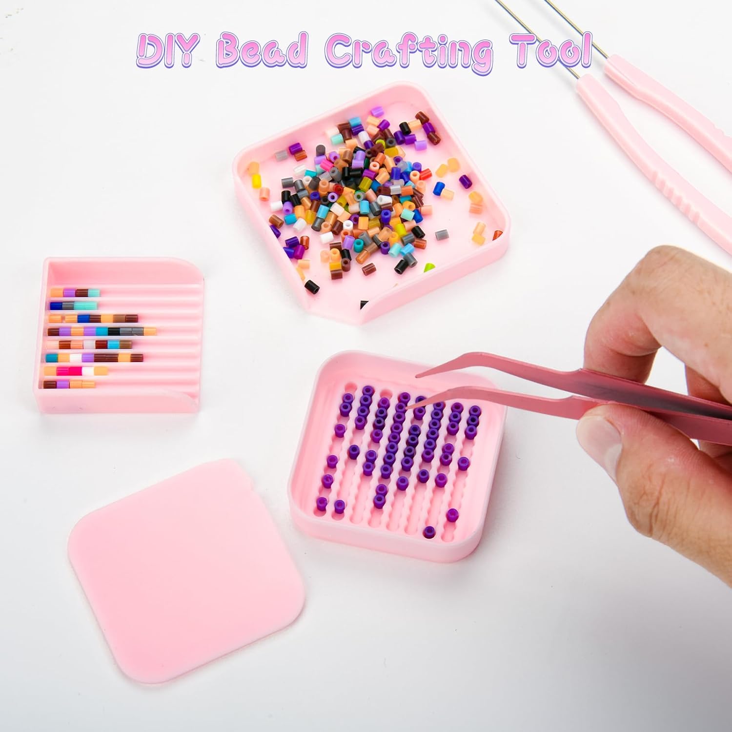 Homakover 2.6mm Fuse Bead Picking Tray Kit – Beads Craft Tool Set with Pickup Tray, Storage Box, Stainless Steel Tweezer(Random Color), Aligner Trays & Needle Tweezer for Arts & Crafts Projects - Image 1