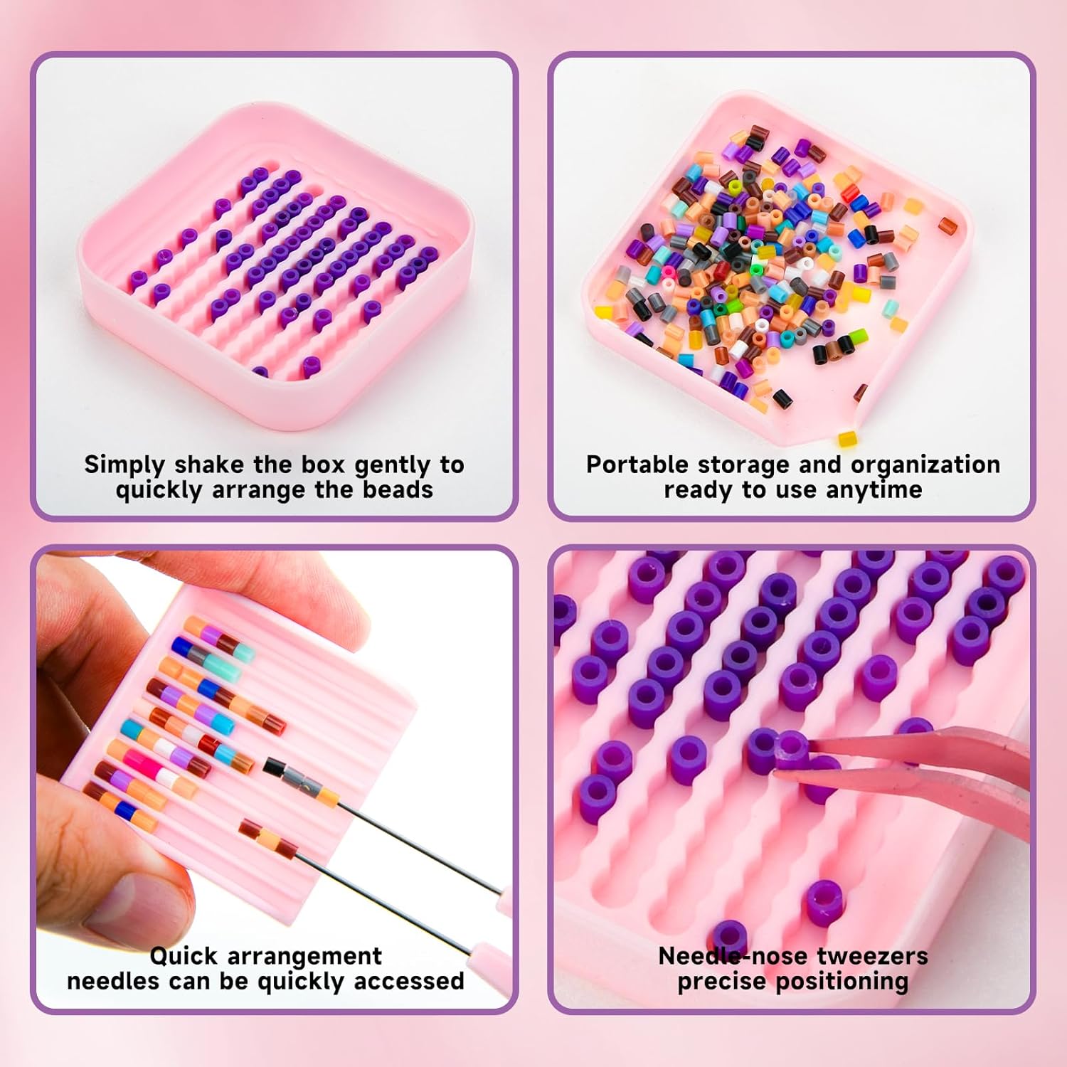 Homakover 2.6mm Fuse Bead Picking Tray Kit – Beads Craft Tool Set with Pickup Tray, Storage Box, Stainless Steel Tweezer(Random Color), Aligner Trays & Needle Tweezer for Arts & Crafts Projects - Image 4