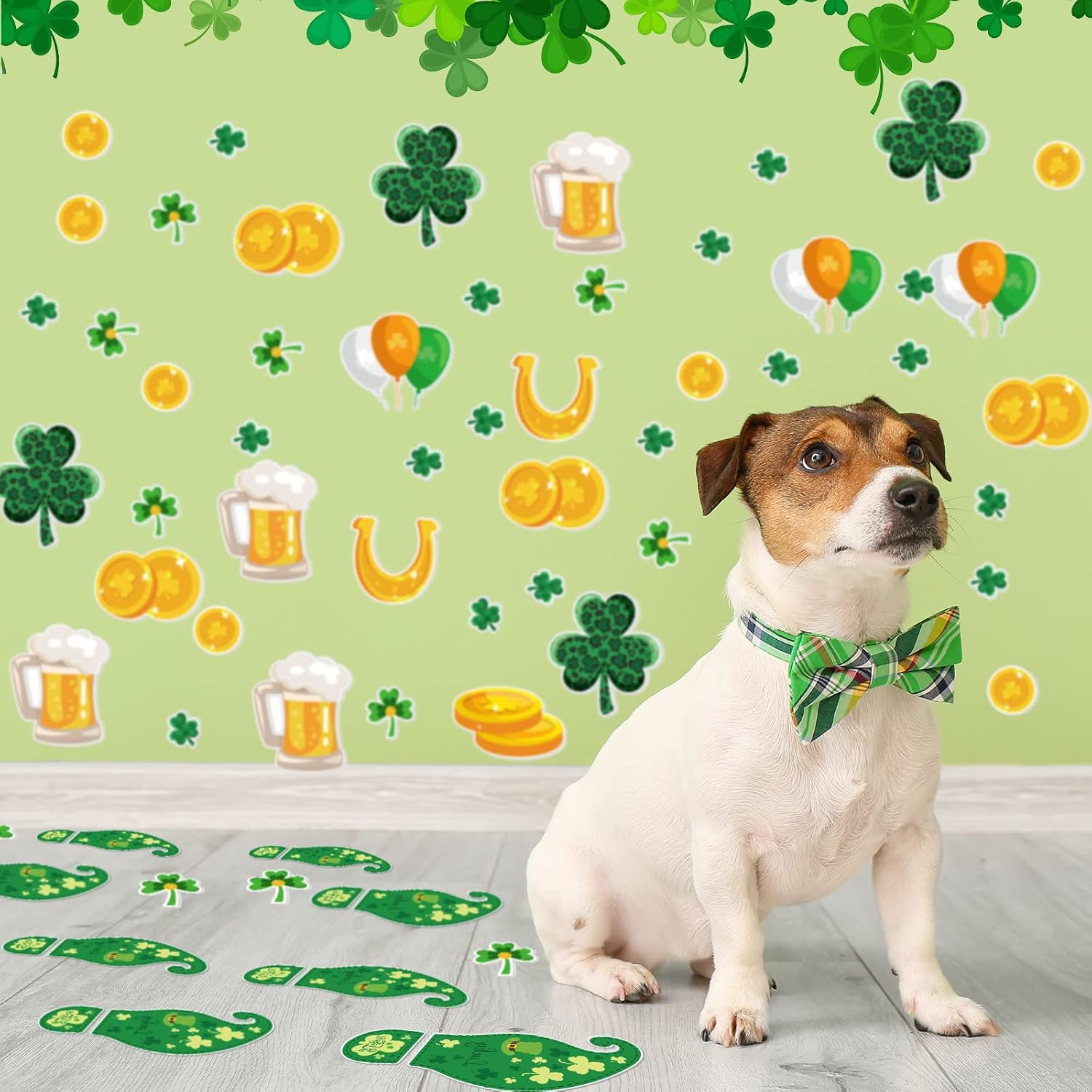 10 Sheets 150 Pcs Leprechaun Footprints Floor Decals Stickers St. Patrick's Day Decorations Shamrock Self Adhesive Shamrock Gold Coin Stickers for Office Home Window Party Supplies - Image 4
