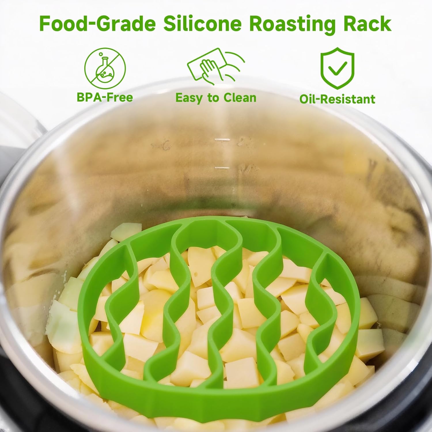 Silicone Roasting Rack, Silicone Cooker Rack Kitchen Cooking Accessories for Baking Cooking Steaming Cooling (Green) - Image 3