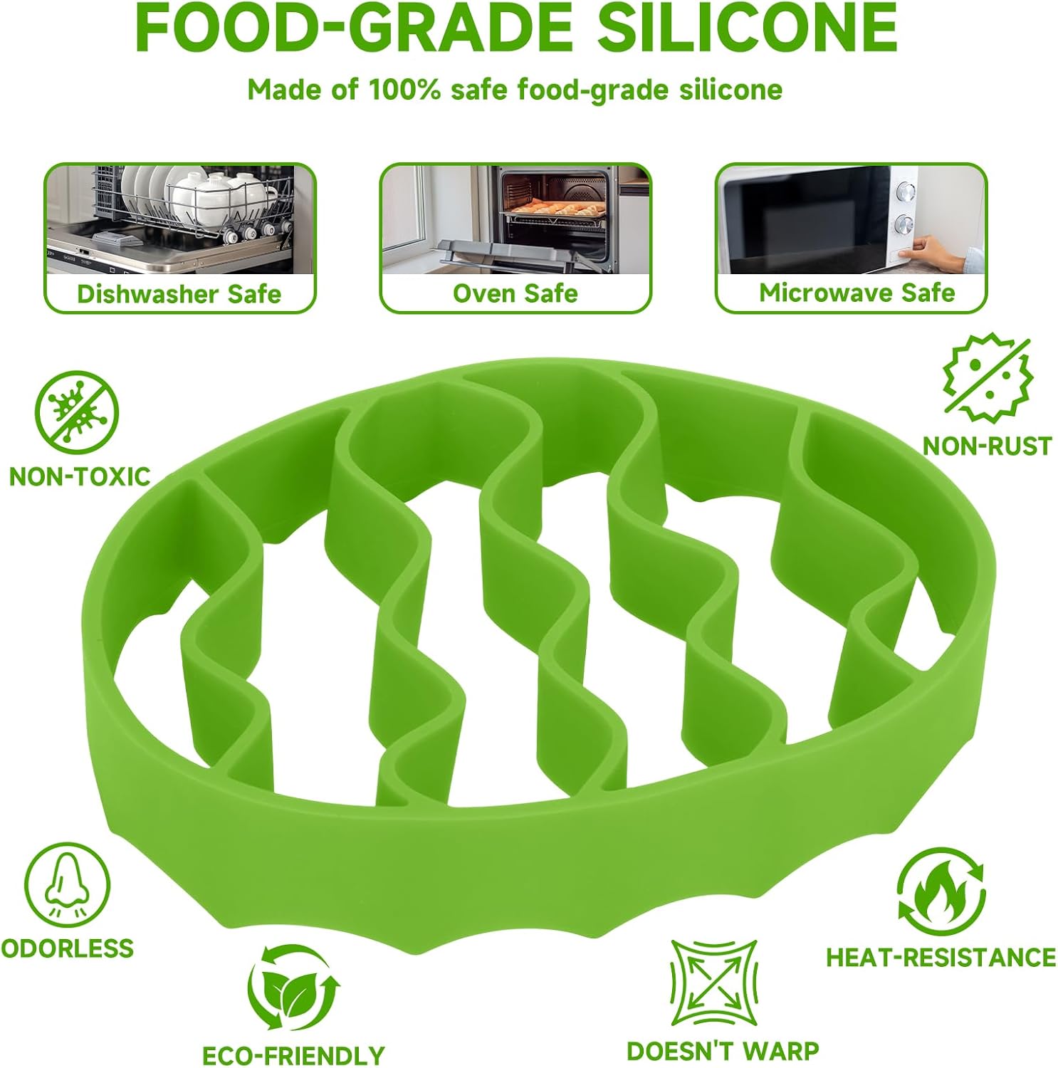 Silicone Roasting Rack, Silicone Cooker Rack Kitchen Cooking Accessories for Baking Cooking Steaming Cooling (Green) - Image 4