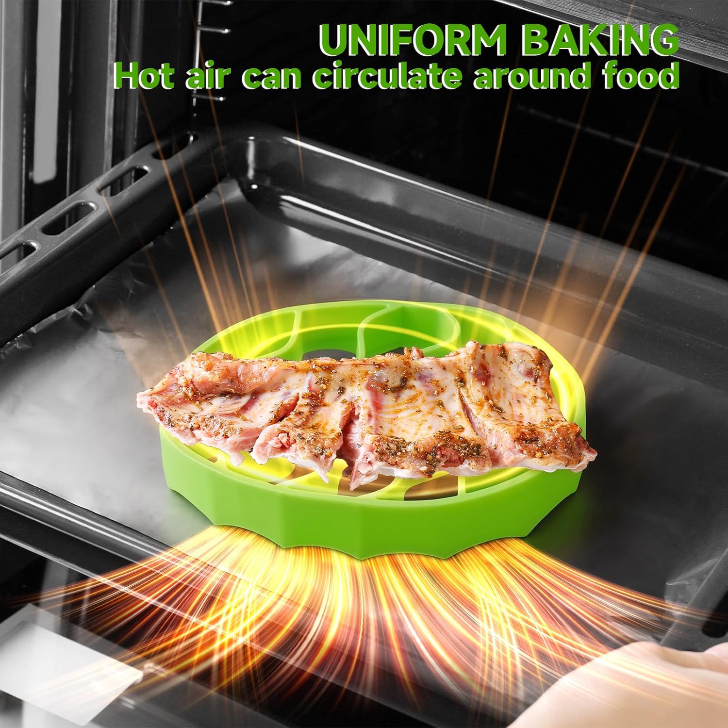 Silicone Roasting Rack, Silicone Cooker Rack Kitchen Cooking Accessories for Baking Cooking Steaming Cooling (Green) - Image 5