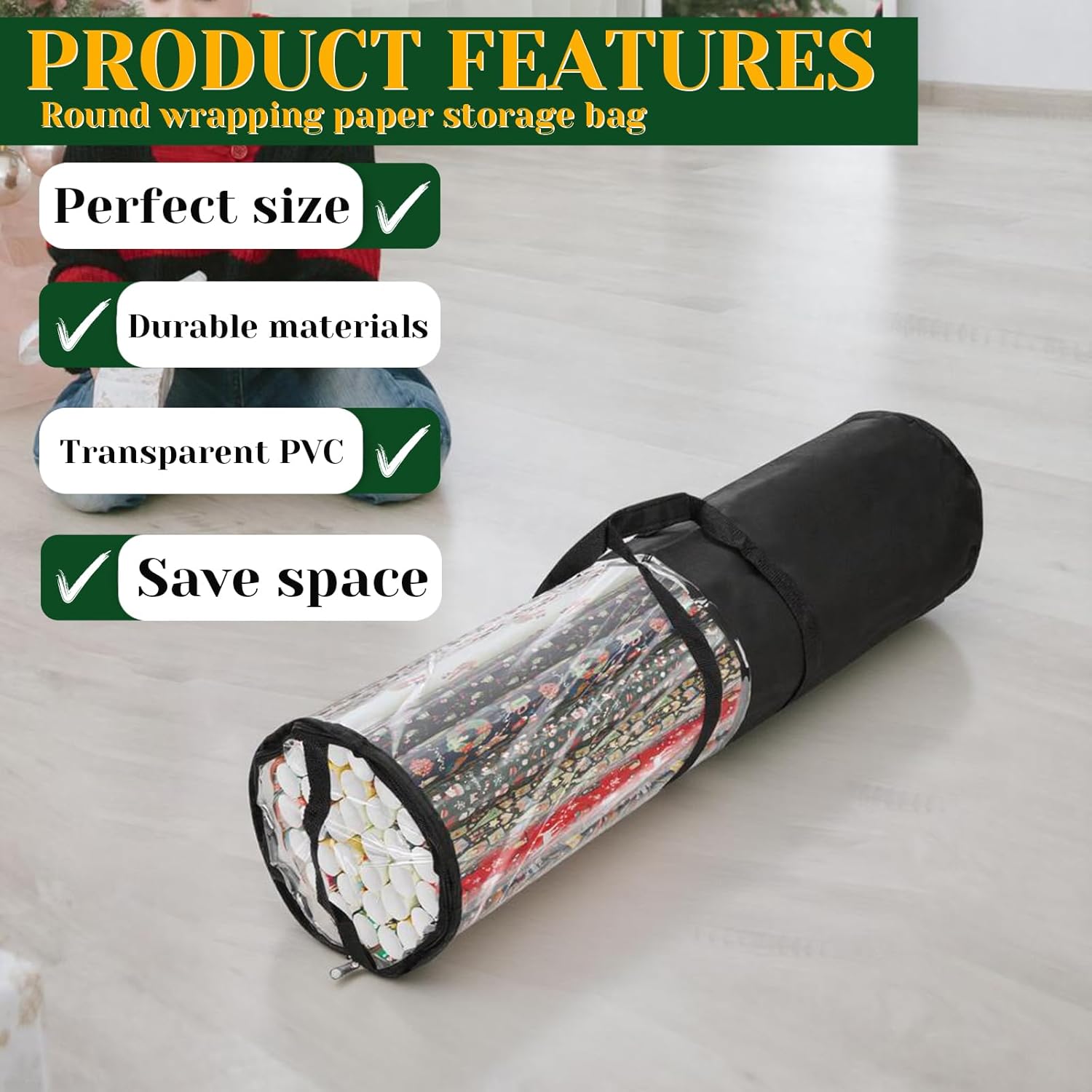 Homakover Clear PVC Christmas Wrapping Paper Organizer Storage, 30