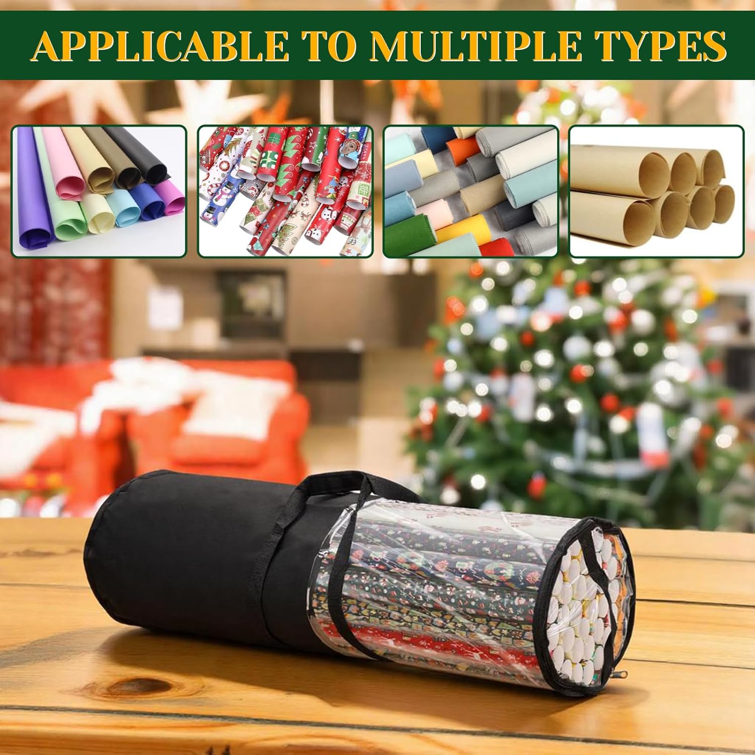 Homakover Clear PVC Christmas Wrapping Paper Organizer Storage, 30