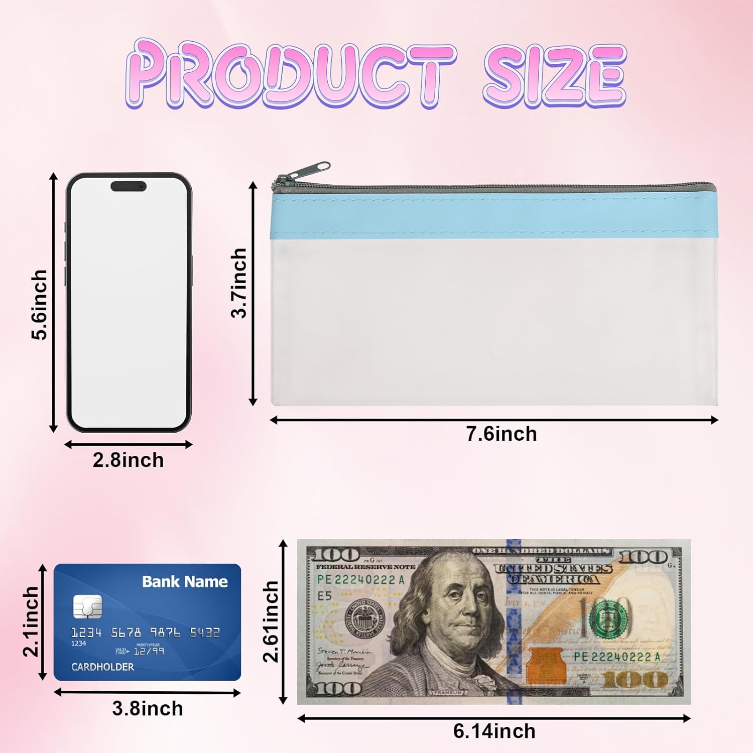 4 Pack Multi-Purpose Money Pouch, Cash Envelopes with Zipper, Money Bags Clear Bank Deposit Coin Bag for Coin, Deposit, Checks, Receipts, Passport (Color B) - Image 2