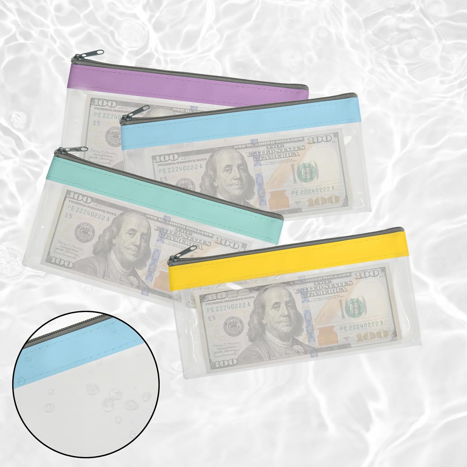 4 Pack Multi-Purpose Money Pouch, Cash Envelopes with Zipper, Money Bags Clear Bank Deposit Coin Bag for Coin, Deposit, Checks, Receipts, Passport (Color B) - Image 3