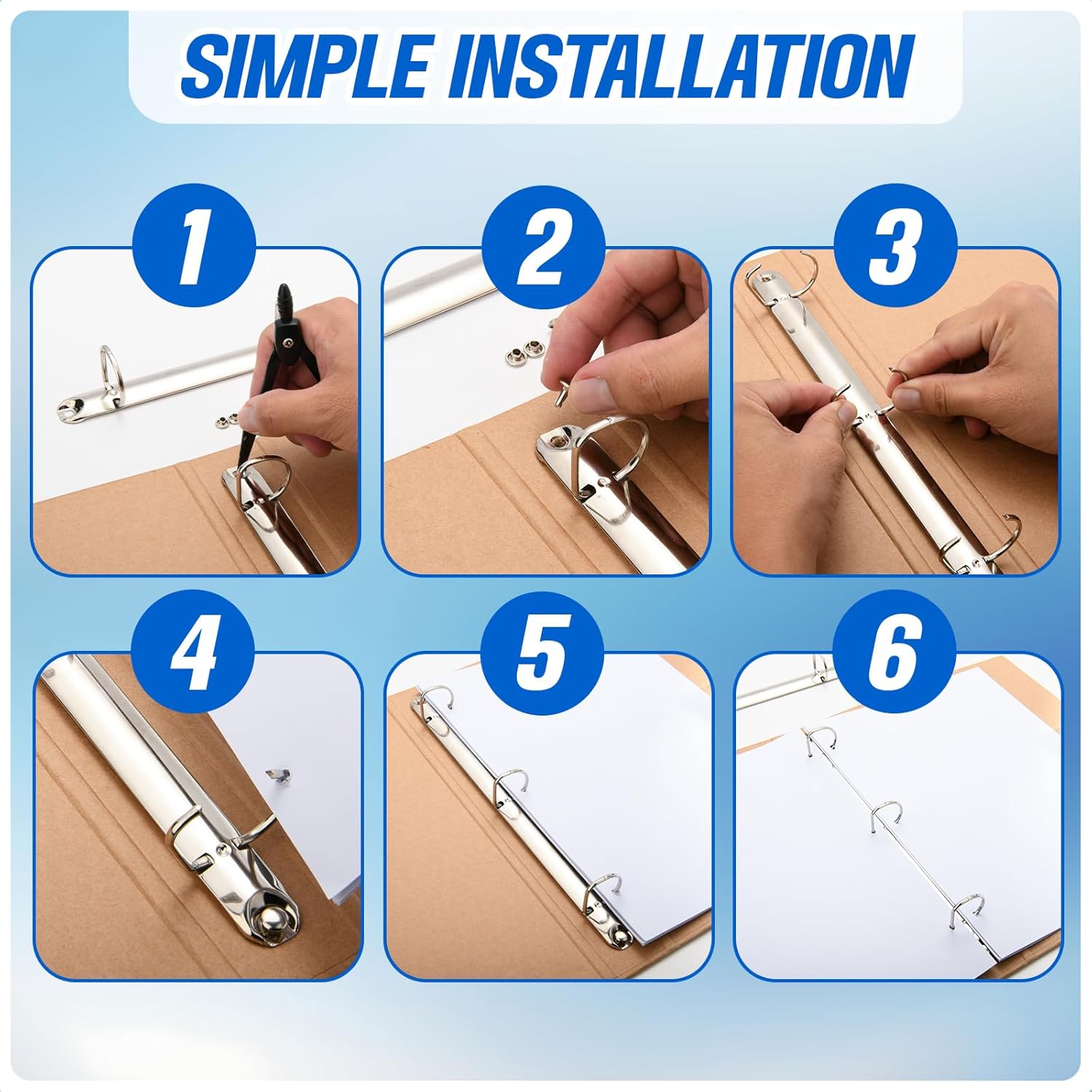 Homakover 2Pcs Metal Letter Size Notebook 3 Ring Binder Mechanism,3 D Rings,Replacement Kit, Loose Leaf Binders Spines Combs for DIY Planners (Silver, 50mm) - Image 3