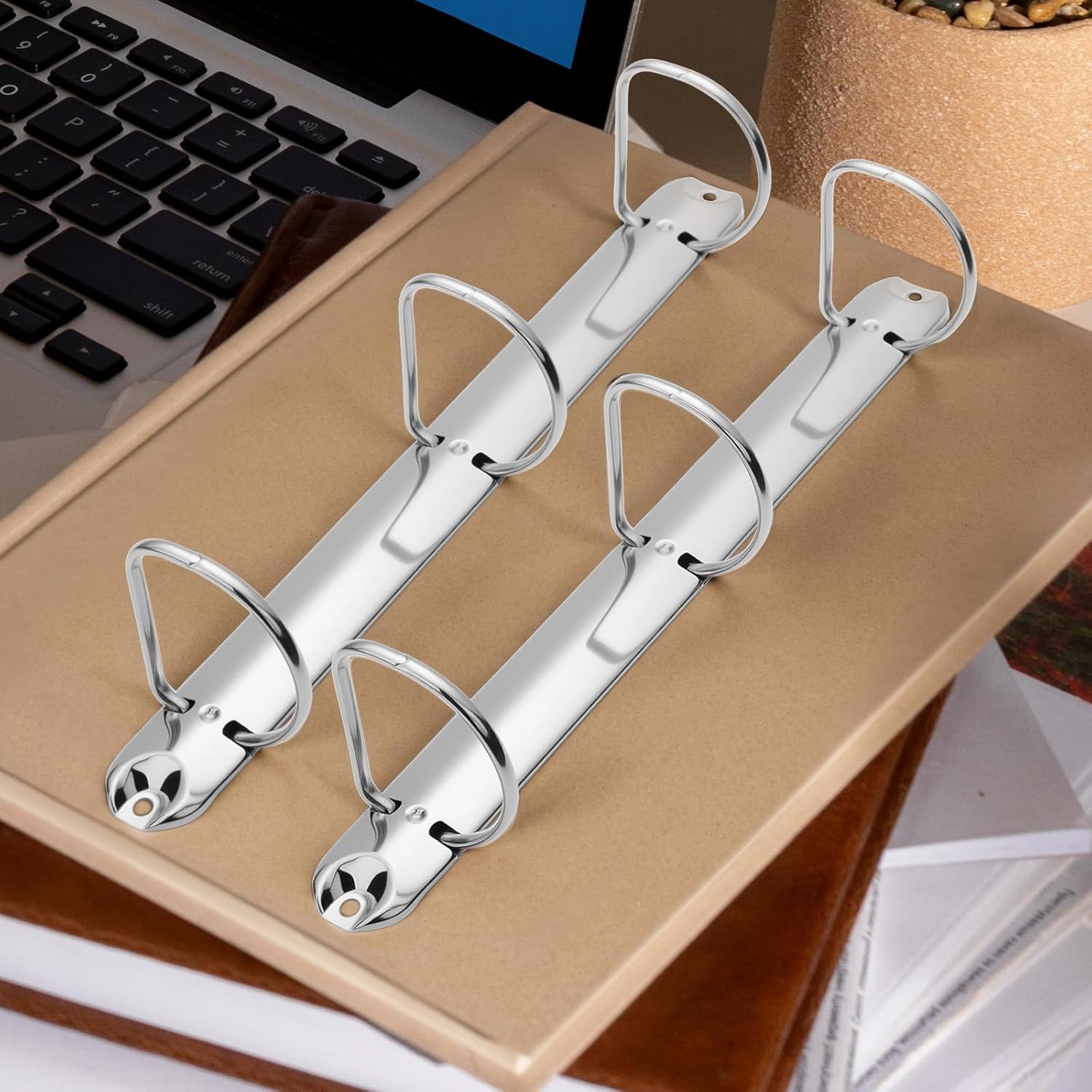 Homakover 2Pcs Metal Letter Size Notebook 3 Ring Binder Mechanism,3 D Rings,Replacement Kit, Loose Leaf Binders Spines Combs for DIY Planners (Silver, 50mm) - Image 6