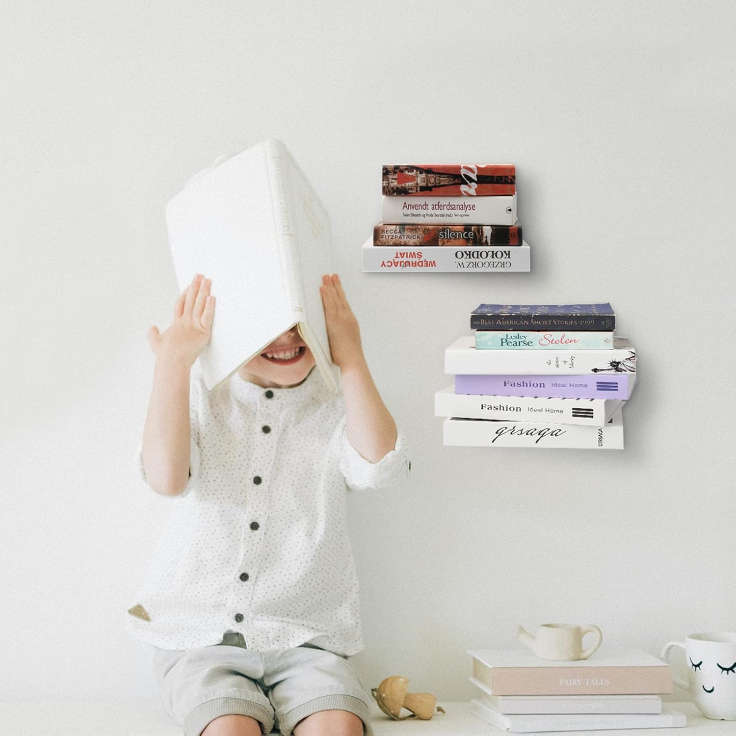Homakover Invisible Floating Bookshelves, Heavy-Duty Book Organizers, Wall Mounted Bookshelf, Iron Storage Shelves for Bedroom, Living Room, Office (Small) (2 Pieces, White) - Image 1