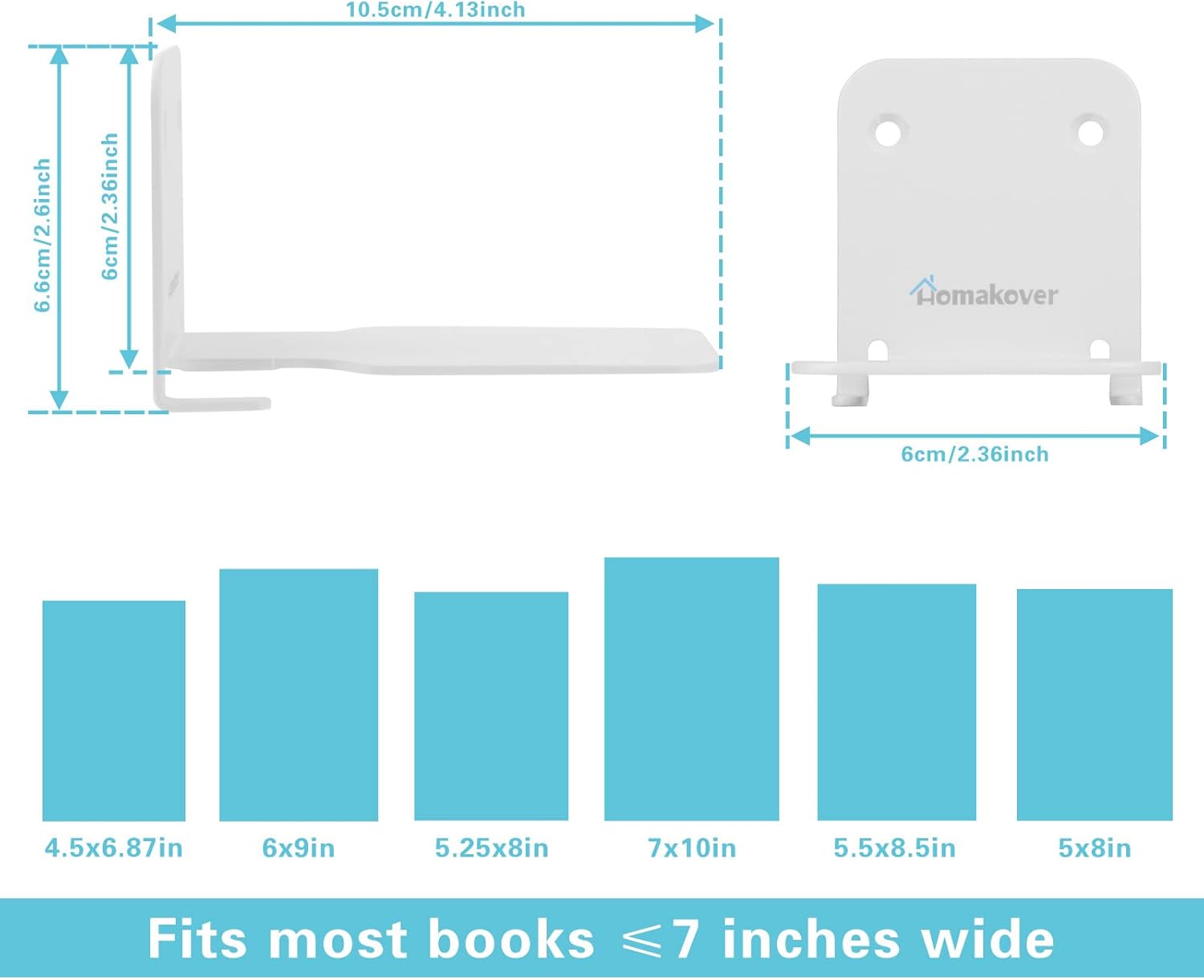 Homakover Invisible Floating Bookshelves, Heavy-Duty Book Organizers, Wall Mounted Bookshelf, Iron Storage Shelves for Bedroom, Living Room, Office (Small) (2 Pieces, White) - Image 5