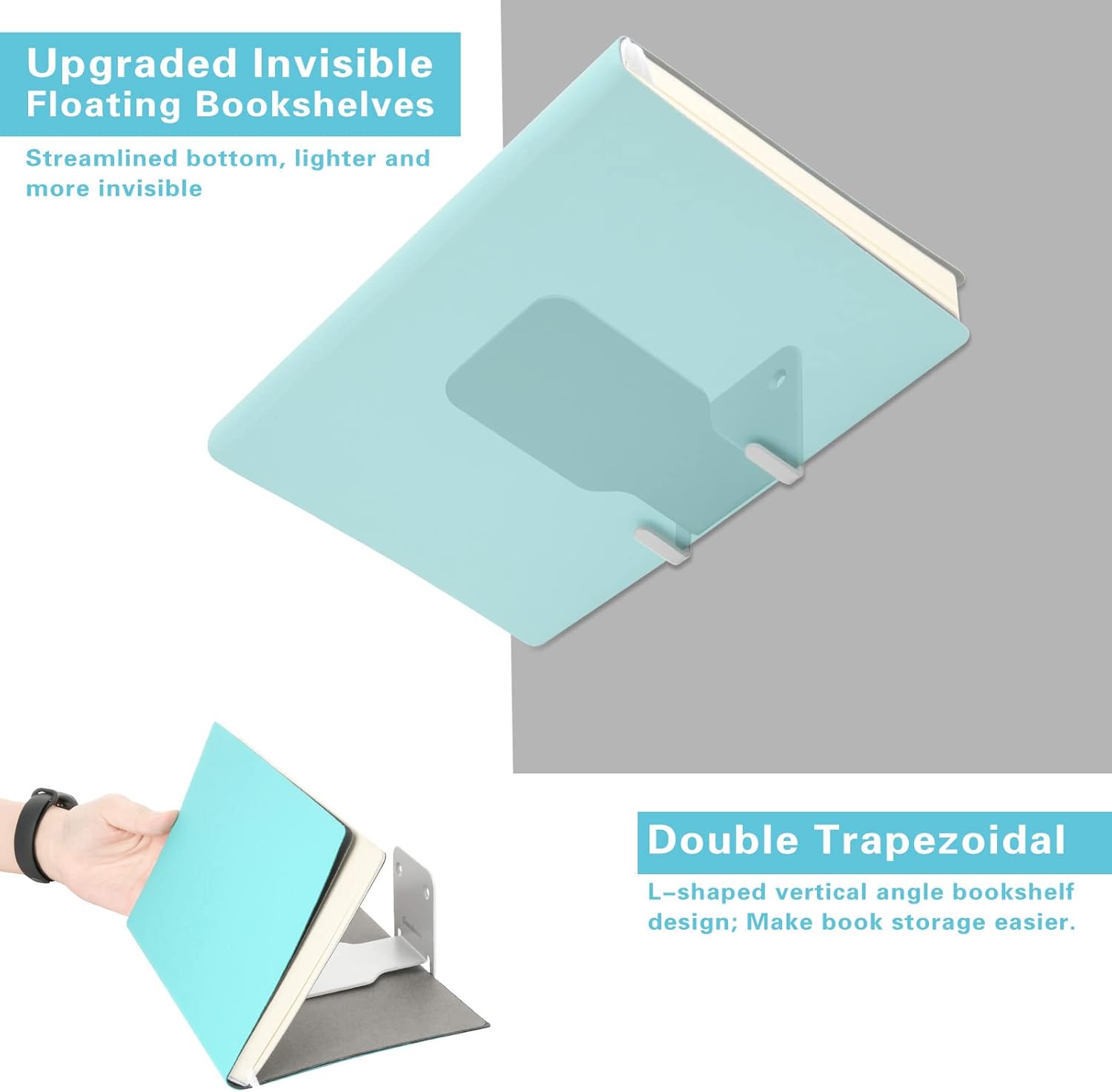 Homakover Invisible Floating Bookshelves, Heavy-Duty Book Organizers, Wall Mounted Bookshelf, Iron Storage Shelves for Bedroom, Living Room, Office (Small) (2 Pieces, White) - Image 6