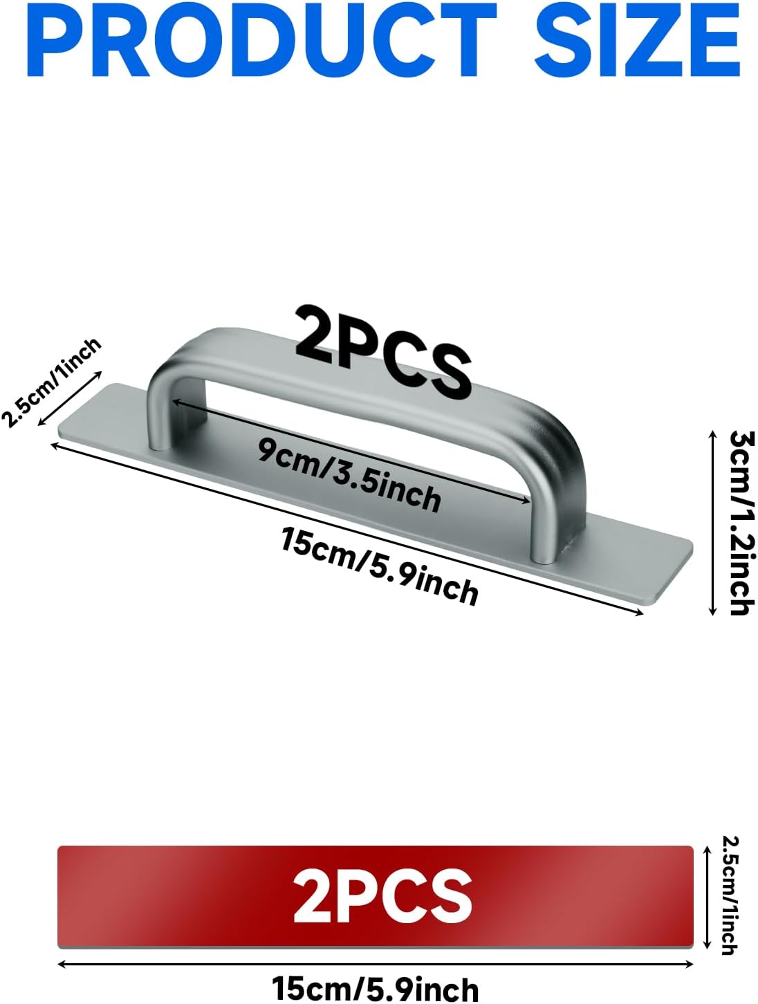 Homakover 1 Pair Refrigerator Door Handle with Adhesive Tape, Replacement Fridge Pull Handle for Fridge, Microwave ovens, dishwashers, Washing Machines, dryers, Metal Garage Door (Grey, 5.9Inch) - Image 2