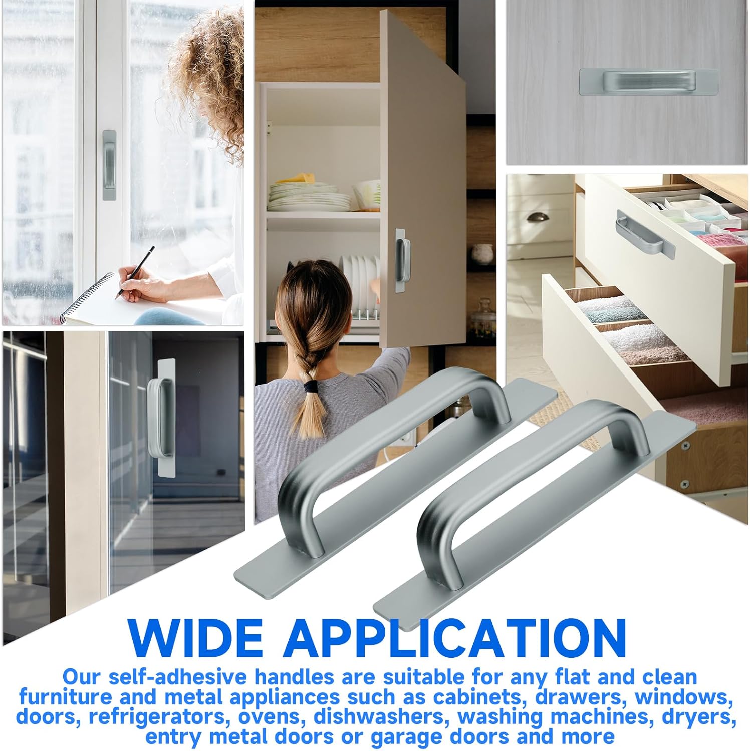 Homakover 1 Pair Refrigerator Door Handle with Adhesive Tape, Replacement Fridge Pull Handle for Fridge, Microwave ovens, dishwashers, Washing Machines, dryers, Metal Garage Door (Grey, 5.9Inch) - Image 5