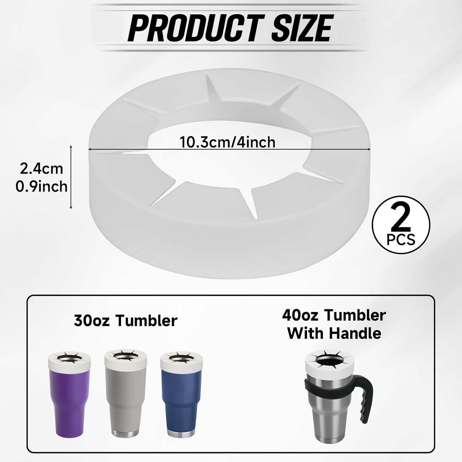 Silicone Ring for 30 & 40 oz Stainless Steel Tumbler,Reusable Iced Coffee Cup Ring,Durable Drink Sleeve for Cold Beverages, Leak-Proof Lid for Iced Coffee,Hot Drinks (White x 2) - Image 2