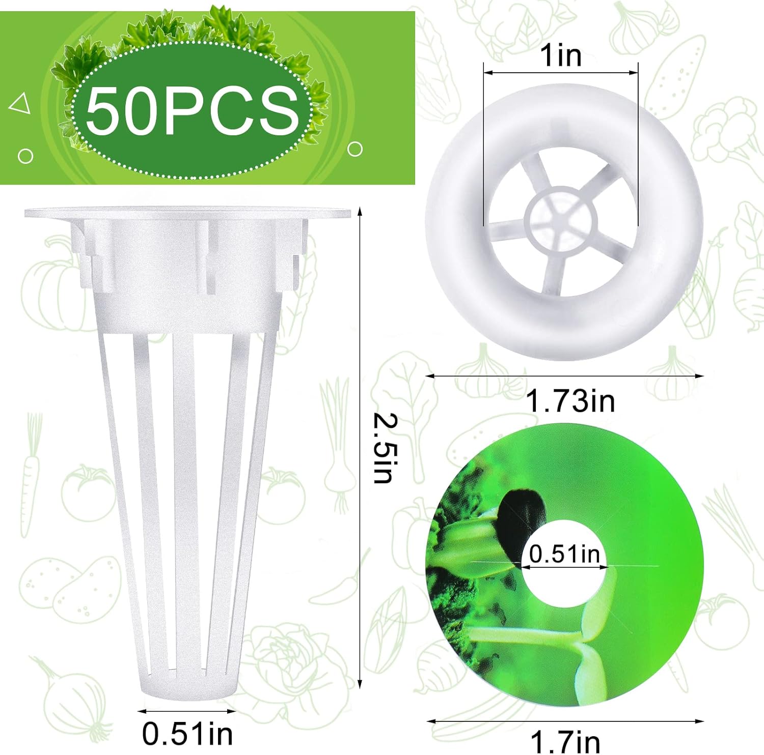 Cunhill 100 Pcs Hydroponic Growing Kit Include 50 Pcs Plant Replacement Basket Containers and 50 Pcs Seed Pot Label Compatible with Hydroponic Growing System(0.5 Inch,White) - Image 1