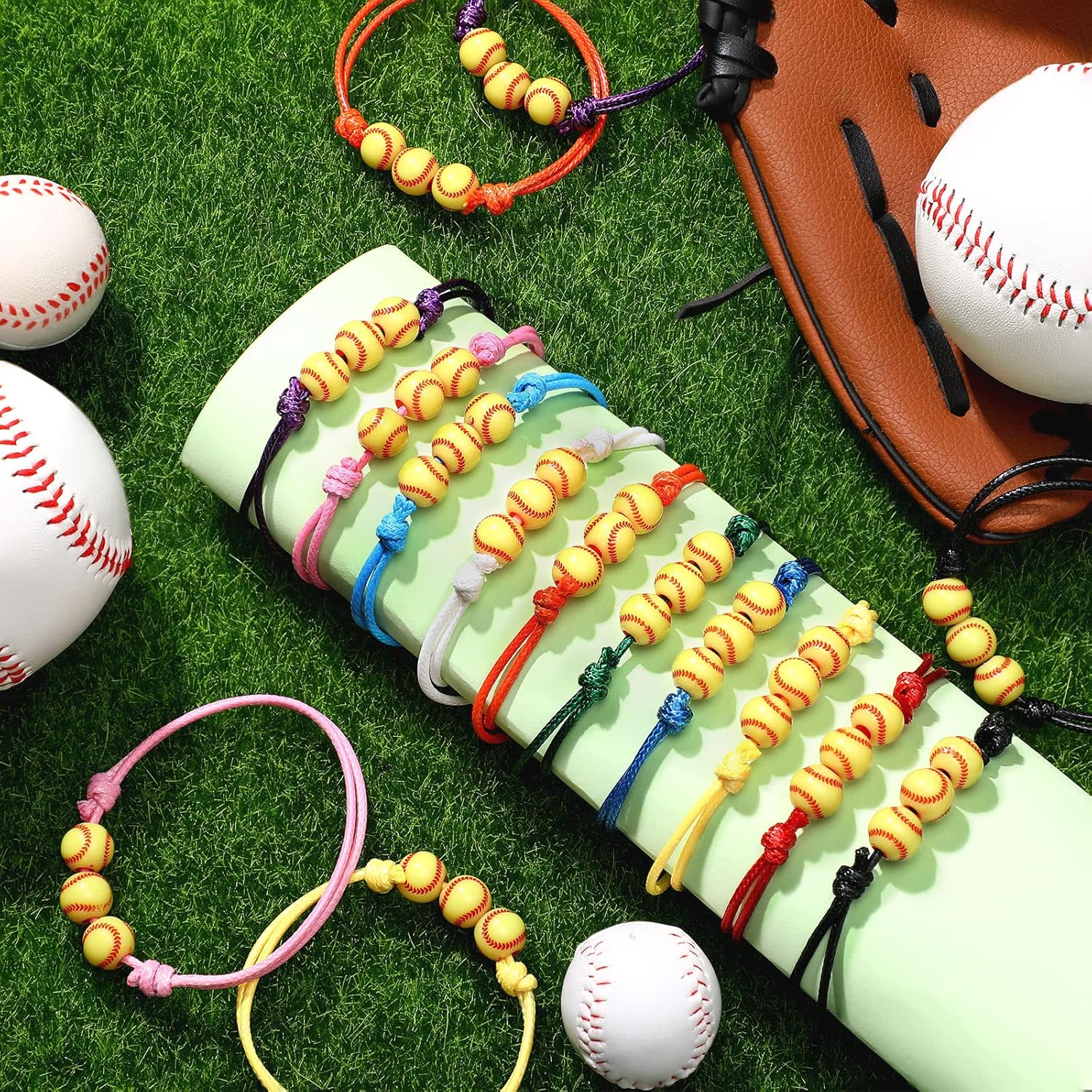 Glenmal 30 Pieces Softball Charm Bracelet Softball Gifts Baseball Party Favors Adjustable Inspirational Sport Ball Bracelet Handmade Rope Knot Bracelets for Girl Kid Teen Team Player Gift - Image 2