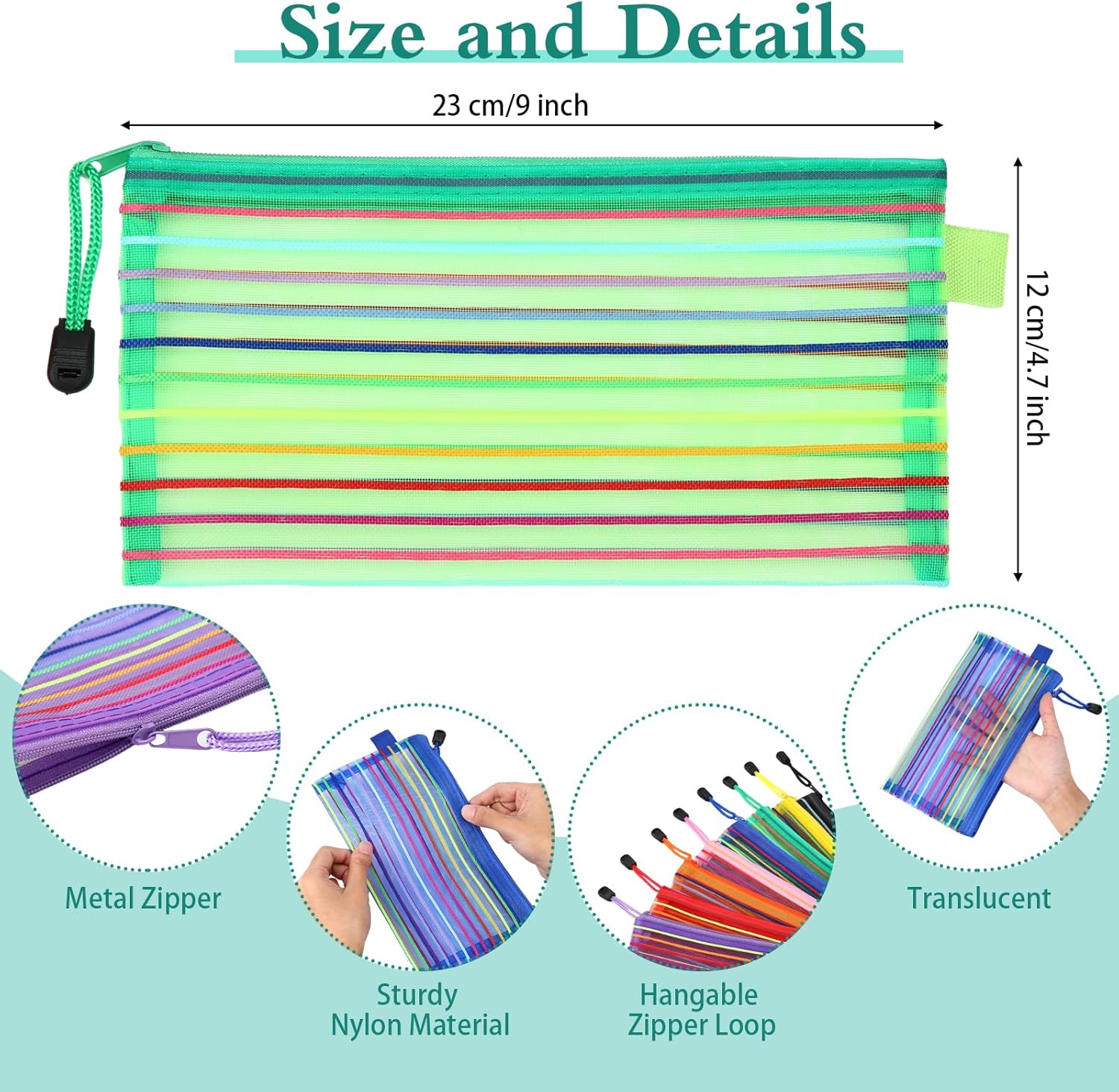 Glenmal 16 Pack Zipper Mesh Pouch Pencil Pouches Cases Multipurpose Storage Bag Travel Bags for Office Classroom Supplies Toiletries Cosmetic Puzzles Storage - Image 1