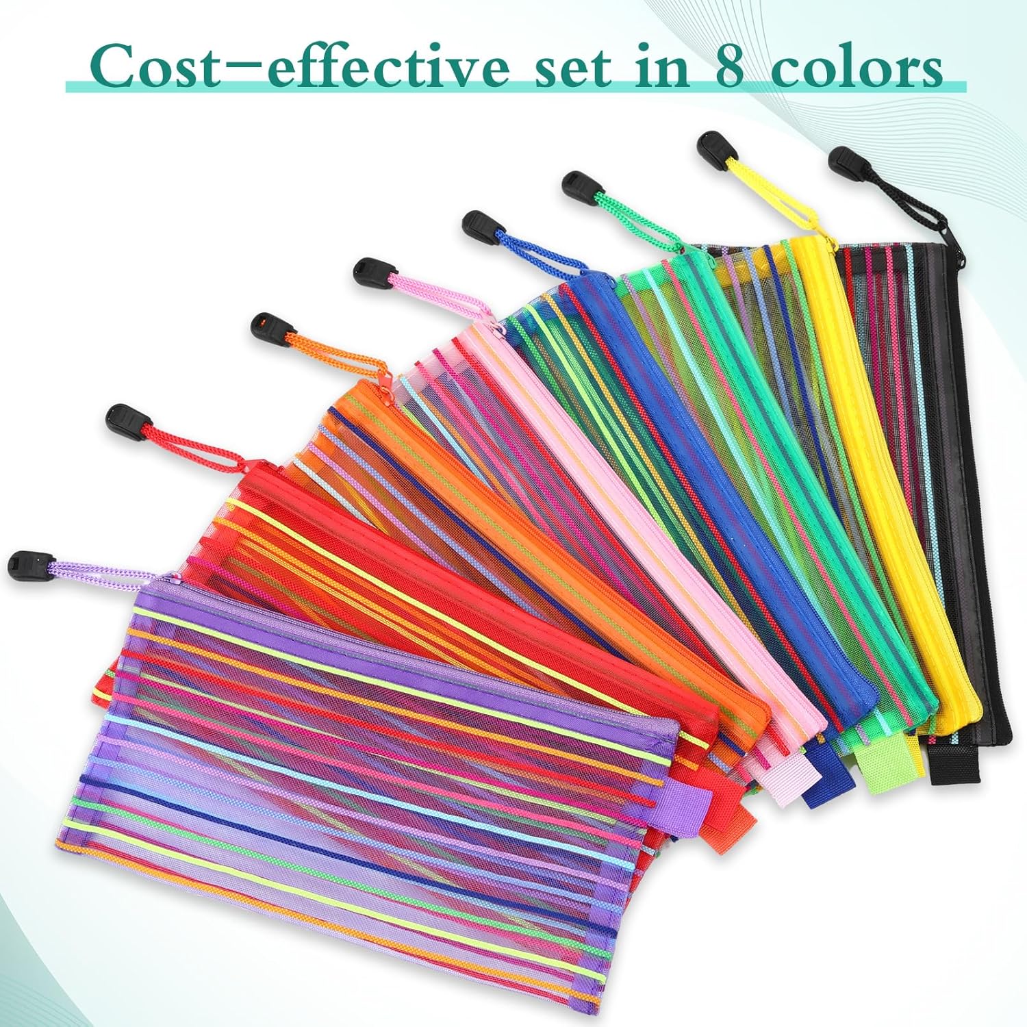 Glenmal 16 Pack Zipper Mesh Pouch Pencil Pouches Cases Multipurpose Storage Bag Travel Bags for Office Classroom Supplies Toiletries Cosmetic Puzzles Storage - Image 2