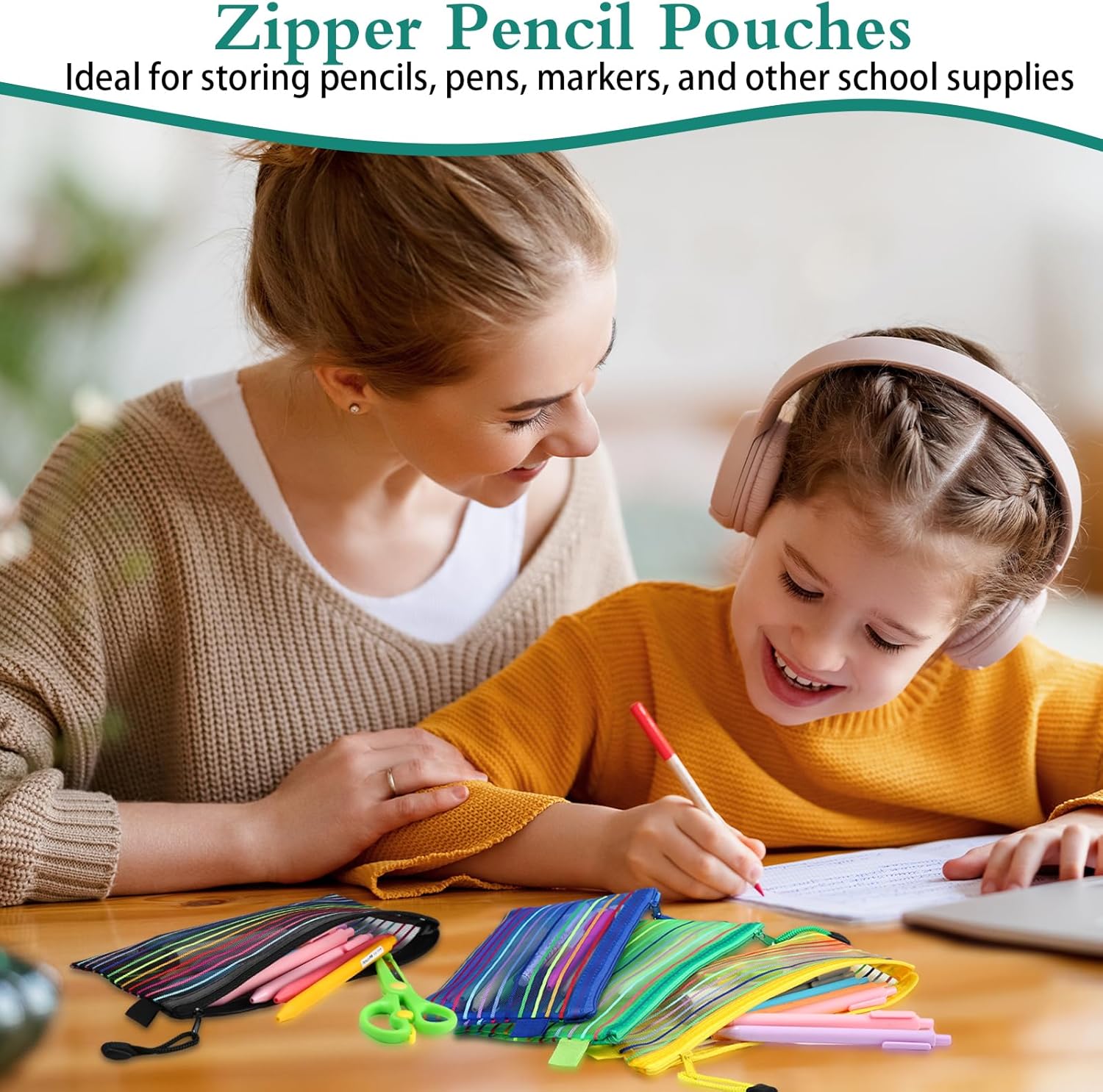 Glenmal 16 Pack Zipper Mesh Pouch Pencil Pouches Cases Multipurpose Storage Bag Travel Bags for Office Classroom Supplies Toiletries Cosmetic Puzzles Storage - Image 3