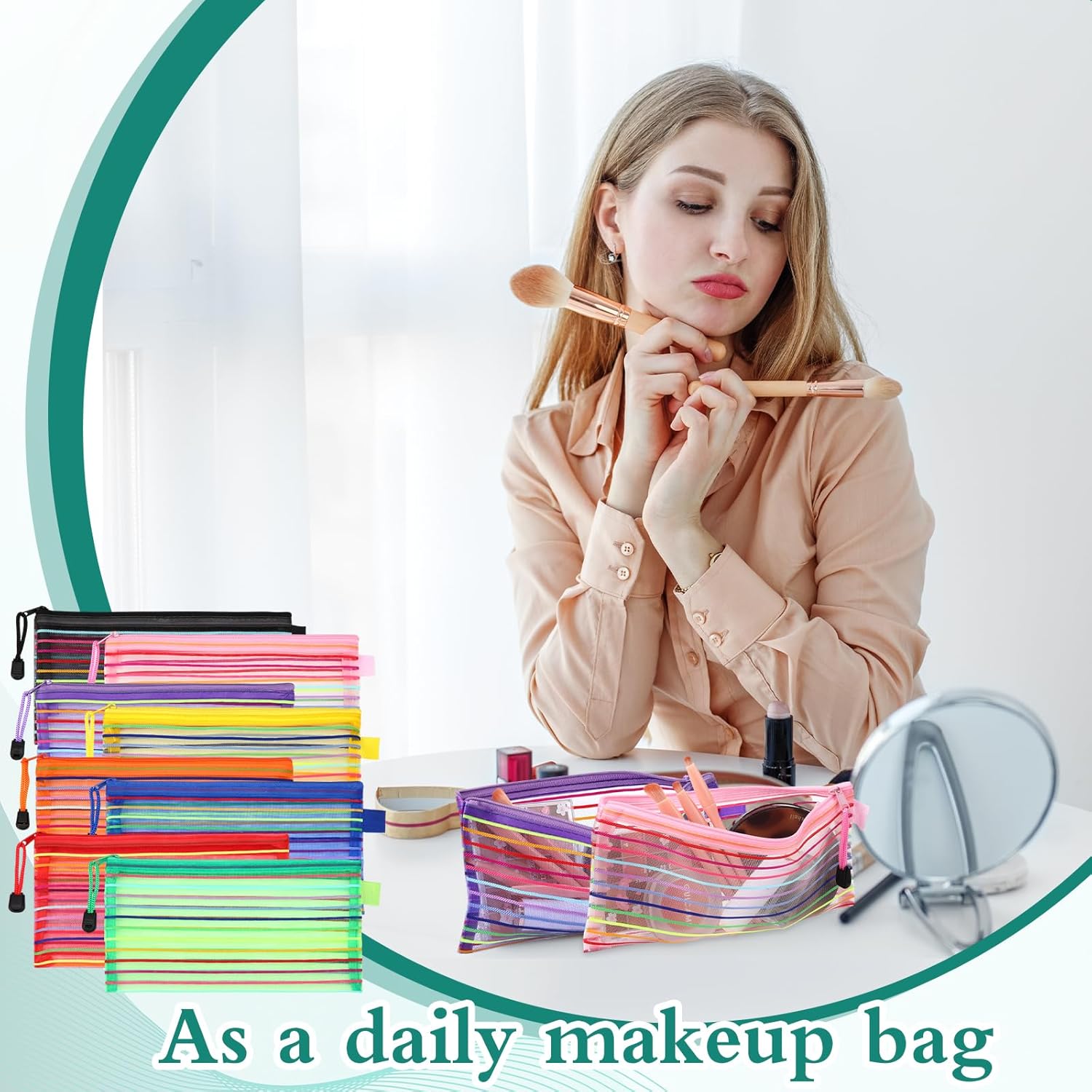 Glenmal 16 Pack Zipper Mesh Pouch Pencil Pouches Cases Multipurpose Storage Bag Travel Bags for Office Classroom Supplies Toiletries Cosmetic Puzzles Storage - Image 5