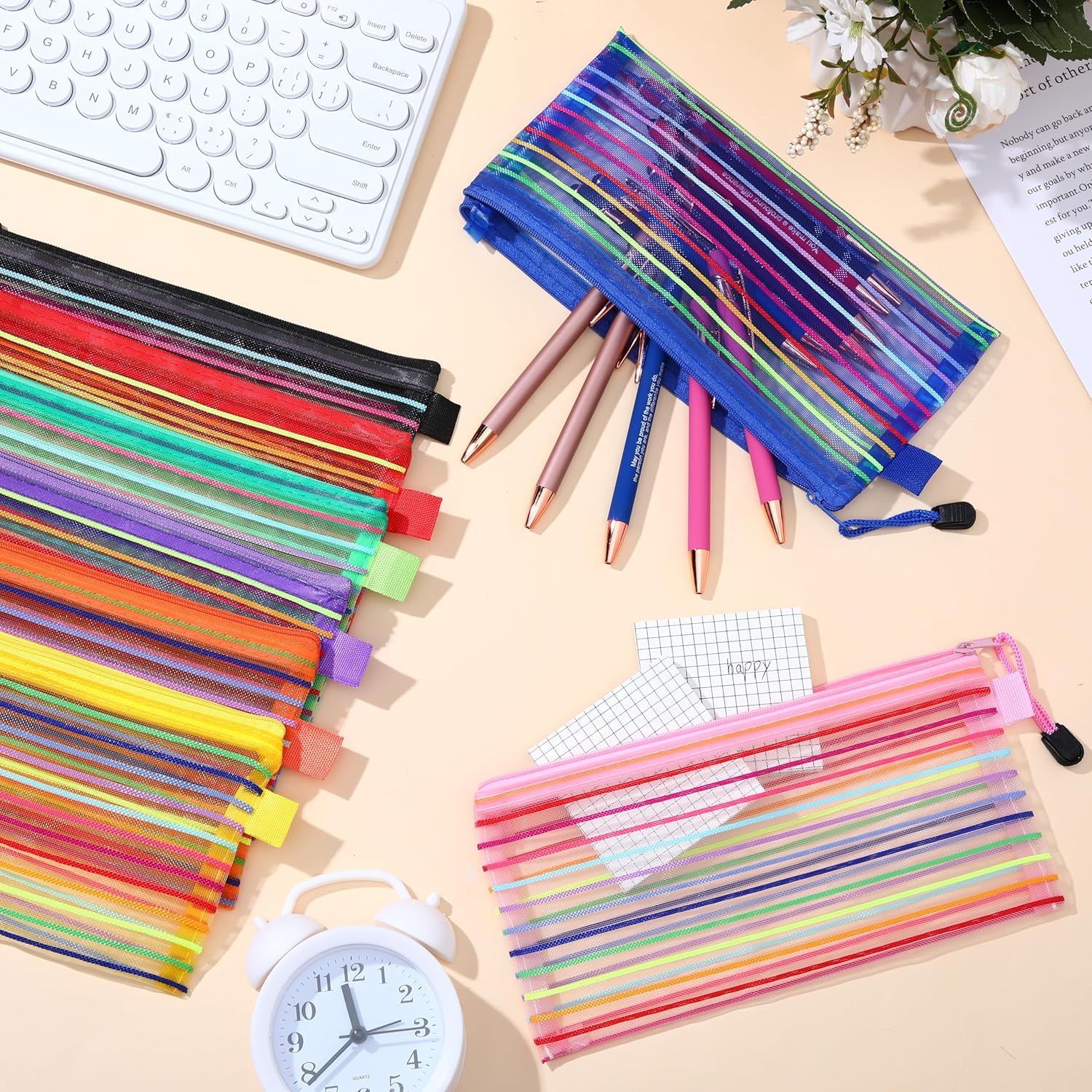 Glenmal 16 Pack Zipper Mesh Pouch Pencil Pouches Cases Multipurpose Storage Bag Travel Bags for Office Classroom Supplies Toiletries Cosmetic Puzzles Storage - Image 6