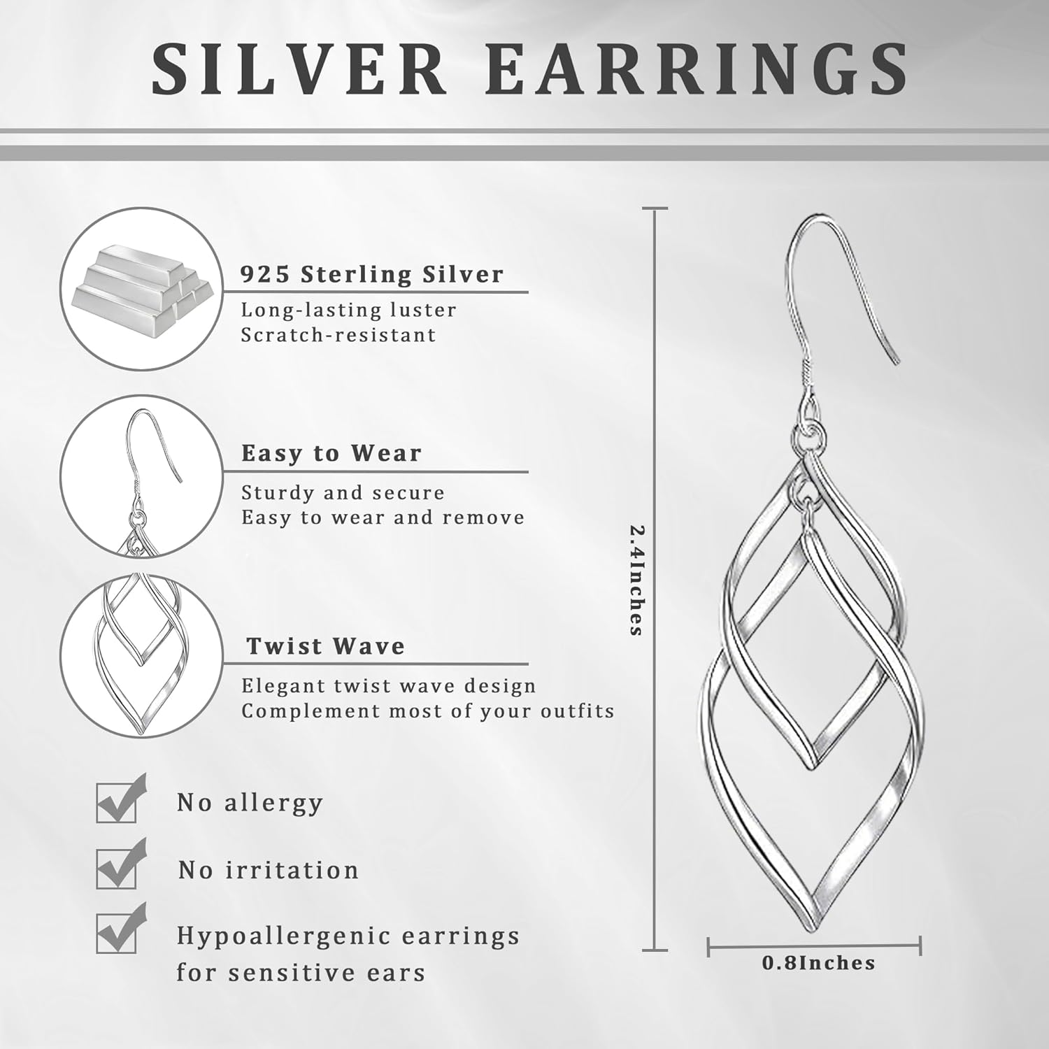 Sterling Silver Dangle Earrings for Women, 14k Gold Plated Double Linear Drop Statement Earrings Anniversary Birthday Gifts for Women - Image 3