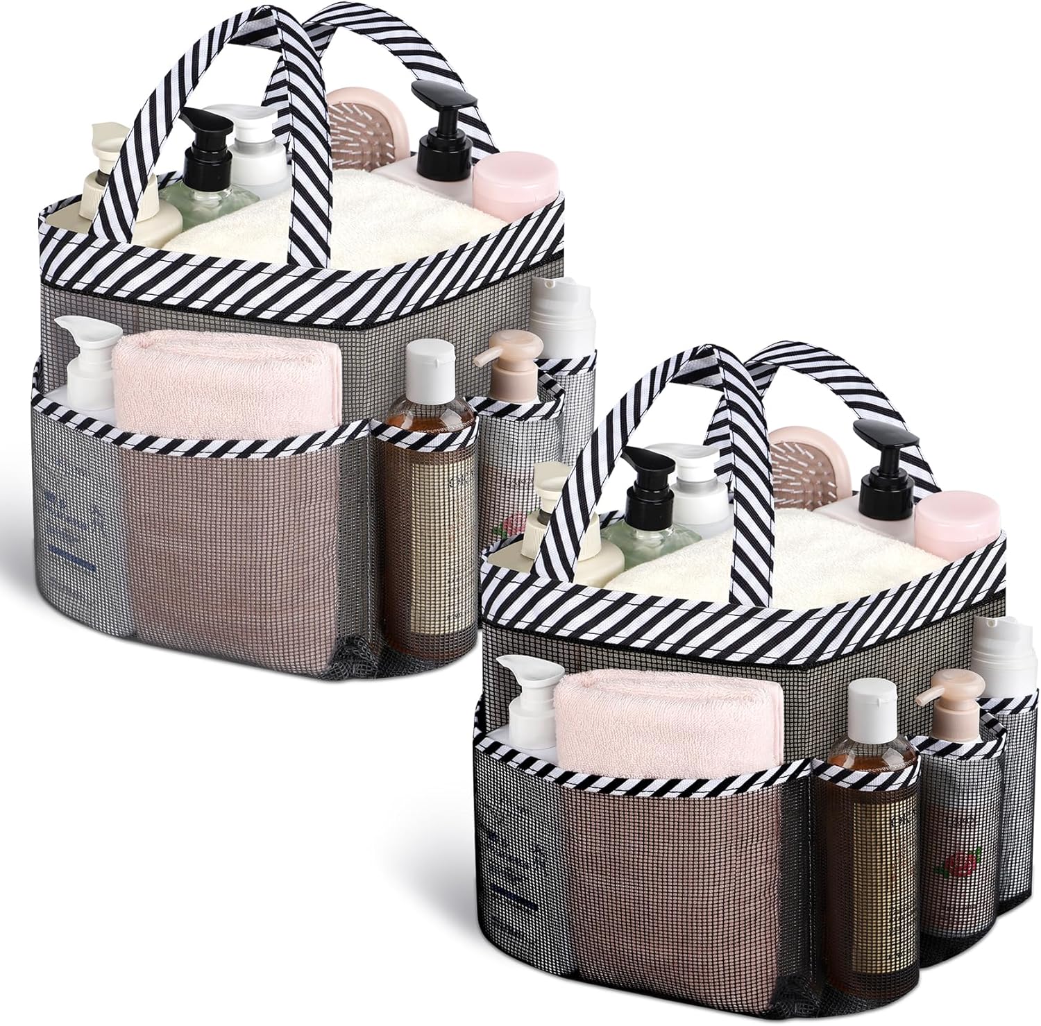 2 Pack Mesh Shower Caddy Portable for College Dorm Room Essentials with 8 Pockets, Hanging Shower Caddy Dorm Basket, Quick Dry Shower Bag for Bathroom - Image 1