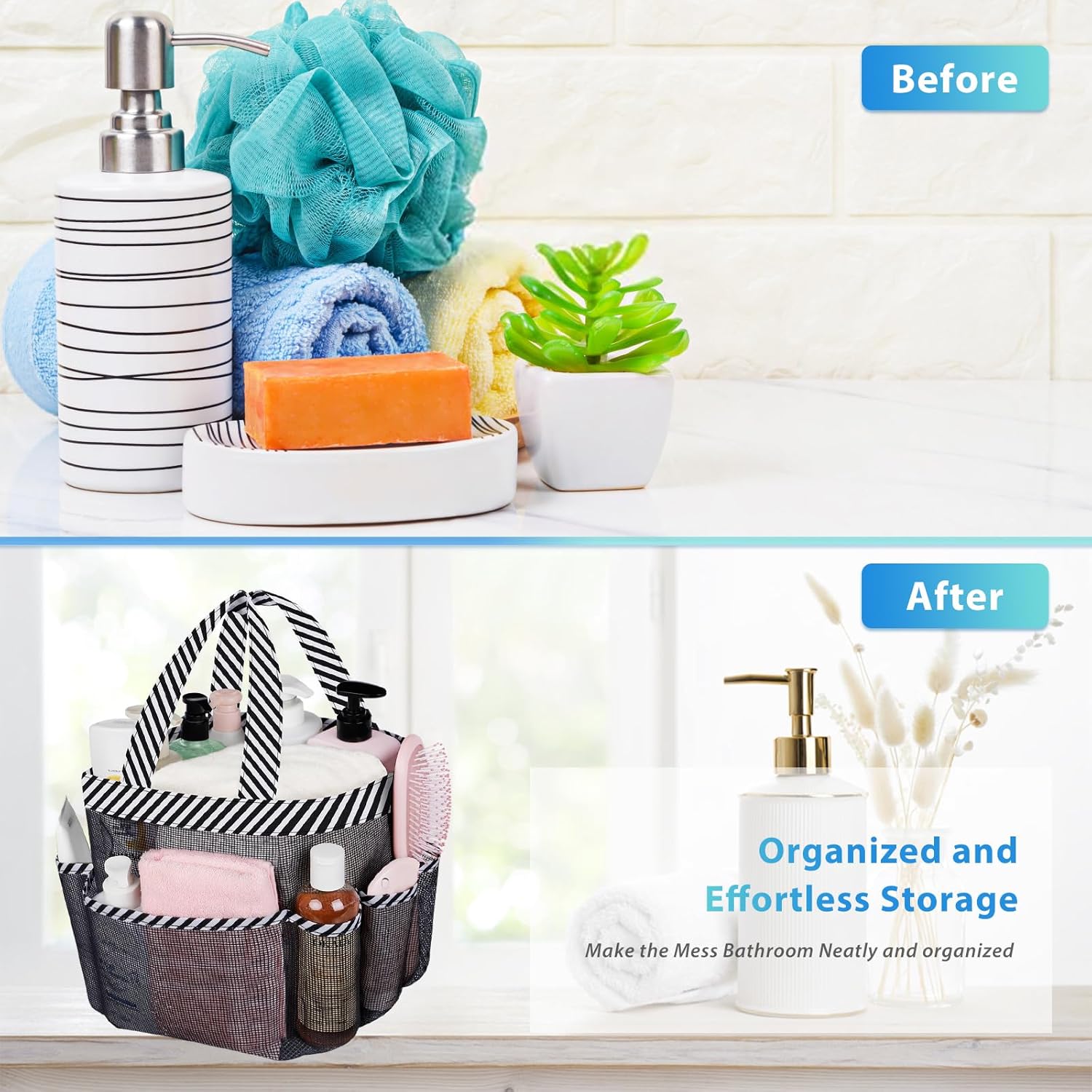 2 Pack Mesh Shower Caddy Portable for College Dorm Room Essentials with 8 Pockets, Hanging Shower Caddy Dorm Basket, Quick Dry Shower Bag for Bathroom - Image 5