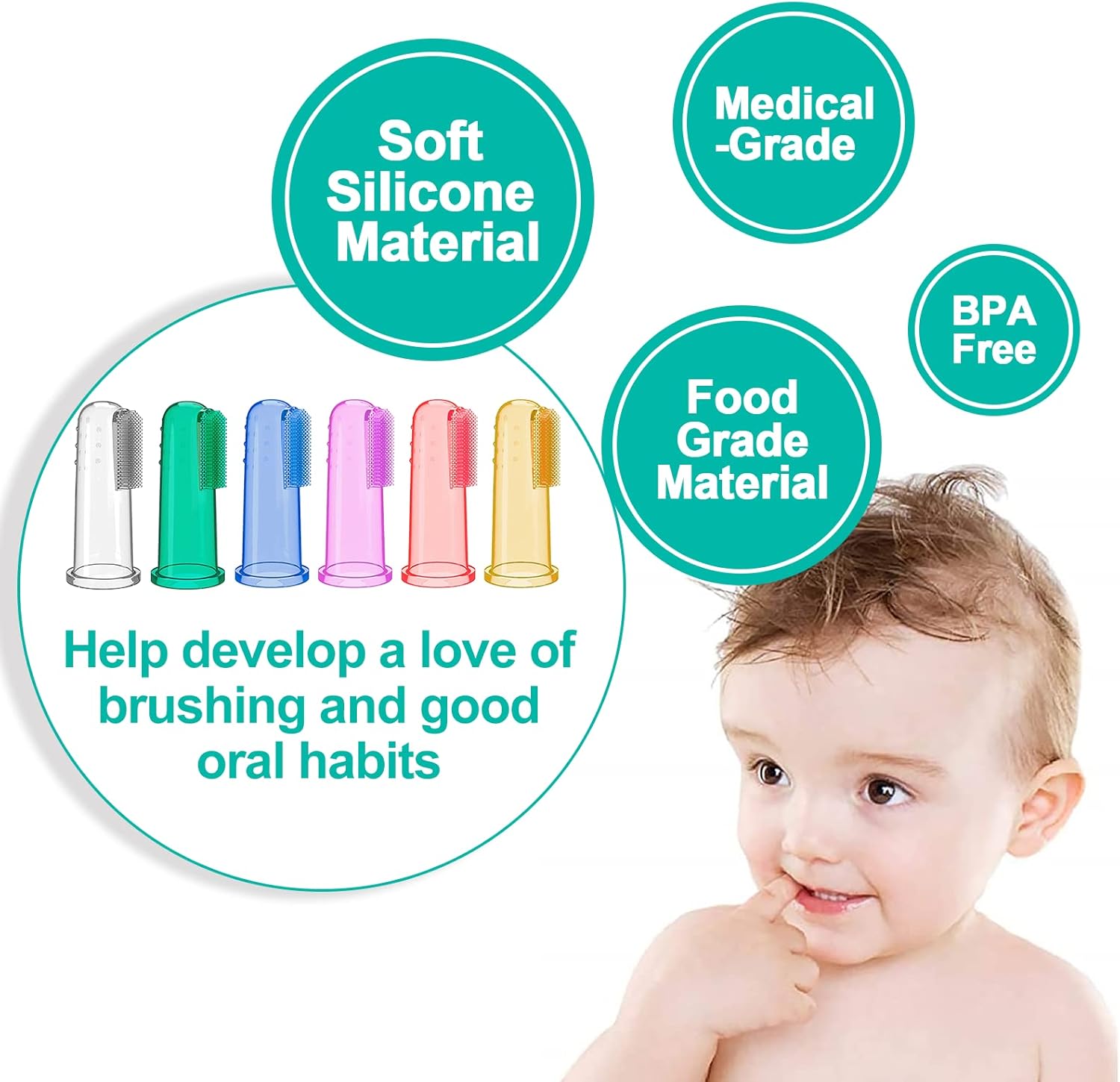 Baby Toothbrush Set, 6 Pcs Soft Infant Finger Toothbrush with 6 Boxes, Neorns Toddler Silicone Baby Tooth Brush 0-6 Months 6-12 Months - Image 6