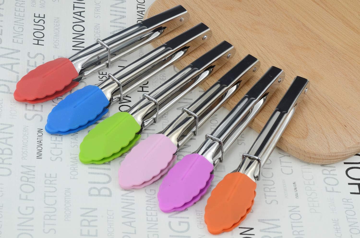 Small Tongs with Silicone Tips 7-Inch Mini Serving Tongs, Set of 6 (Green Red Blue Purple Pink Orange) - Image 5