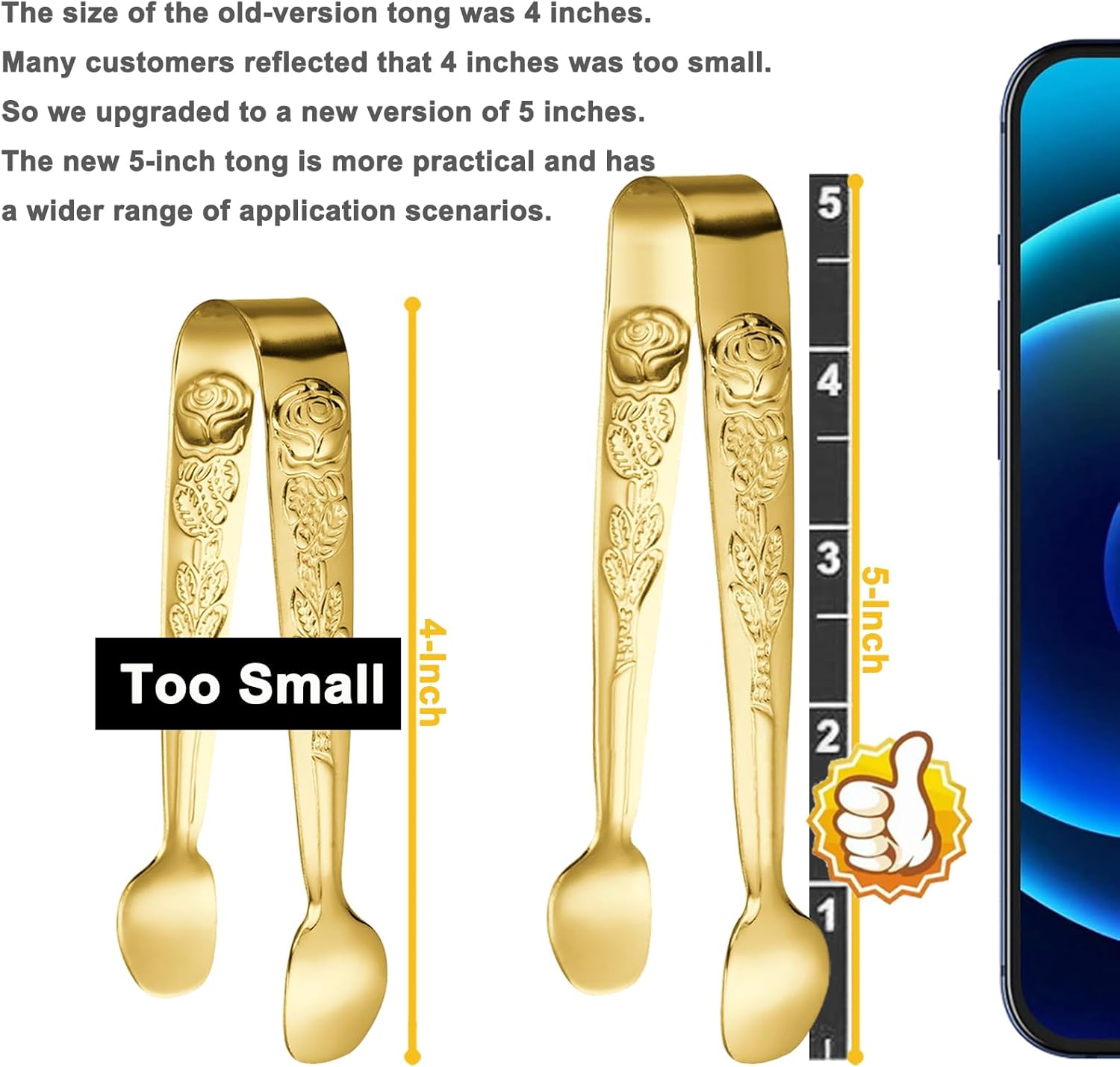 6PCS Mini Serving Tongs 5-Inch Small Rose Sugar Cube Appetizer Tongs, Tiny l Tong for Tea Party, Coffee Bar, Desserts (Gold) - Image 3