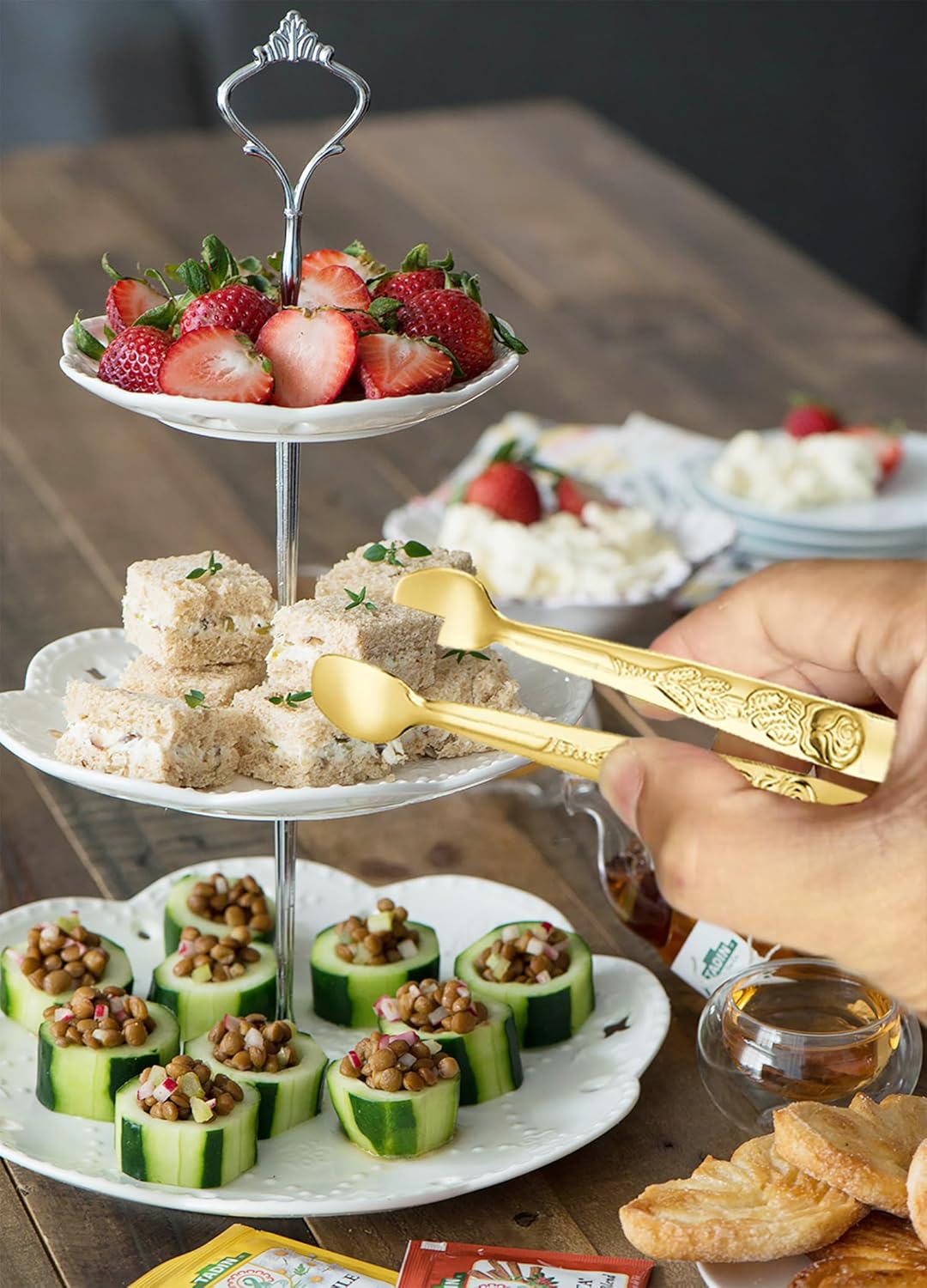 6PCS Mini Serving Tongs 5-Inch Small Rose Sugar Cube Appetizer Tongs, Tiny l Tong for Tea Party, Coffee Bar, Desserts (Gold) - Image 5
