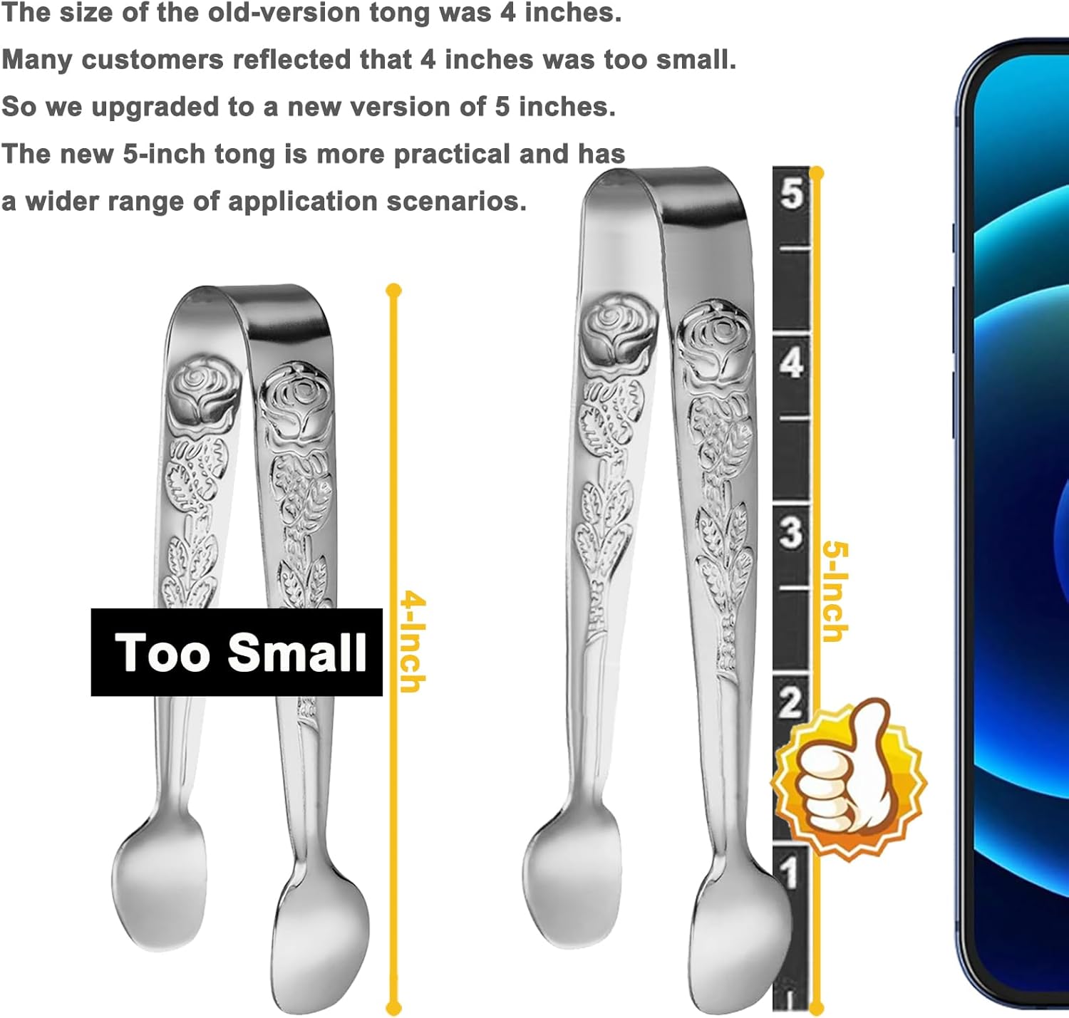 6PCS Mini Serving Tongs 5-Inch Small Sugar Tongs, Tiny Stainless Steel Kitchen Tong for Appetizers, Tea Party, Coffee Bar, Desserts (Silver) - Image 3