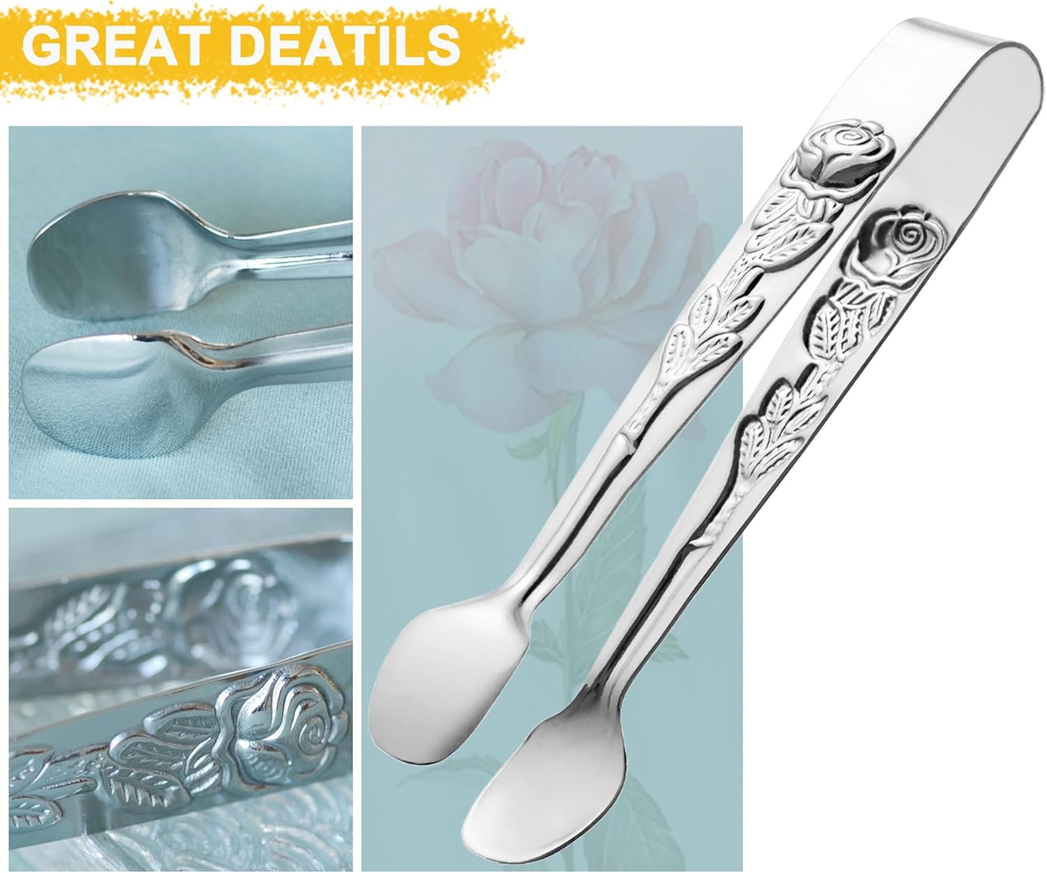 6PCS Mini Serving Tongs 5-Inch Small Sugar Tongs, Tiny Stainless Steel Kitchen Tong for Appetizers, Tea Party, Coffee Bar, Desserts (Silver) - Image 4