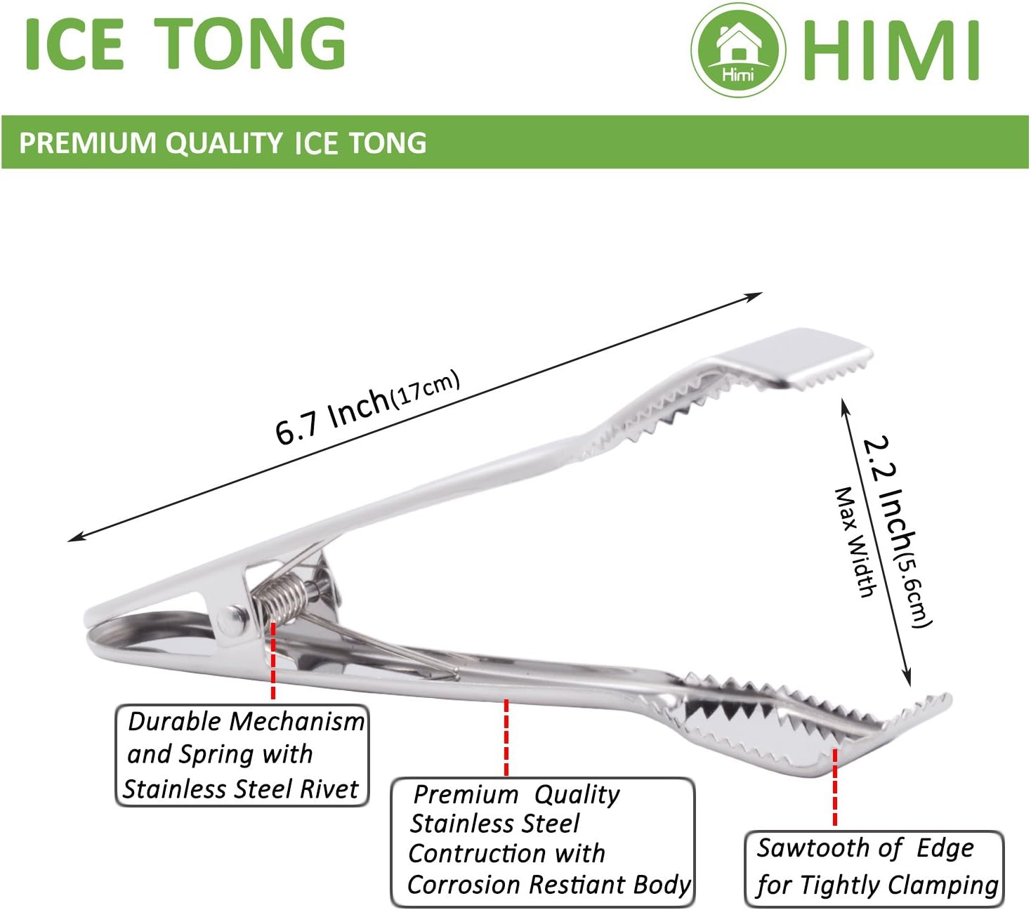 Ice Tongs for Ice Bucket 6-3/4 Inch - Premium 18/8 Stainless Steel Ice Tongs with Teeth for Ice Sugar Cubes Tea Party Coffee Bar Serving - Image 2
