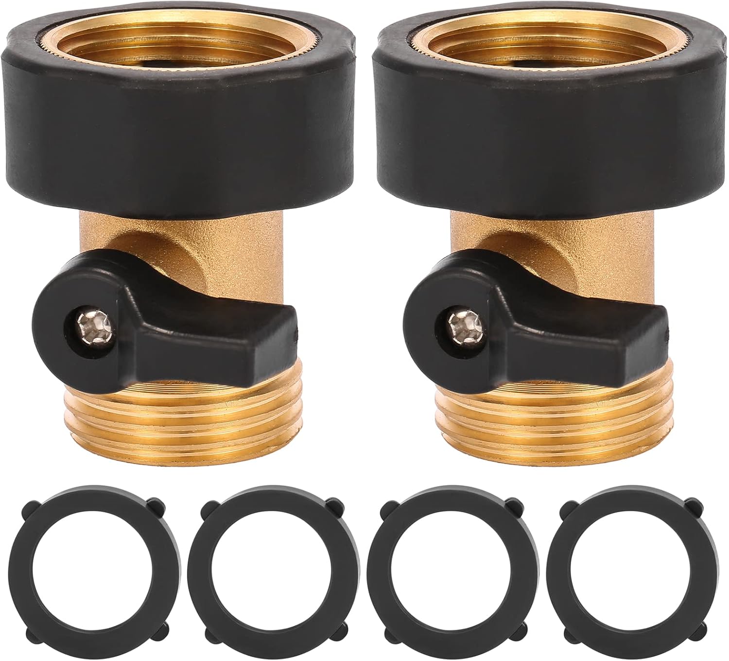 Water Hose Shut Off Valve, 2 Pack Heavy Duty 3/4 Inch Solid Brass Garden Hose Connector - Image 1