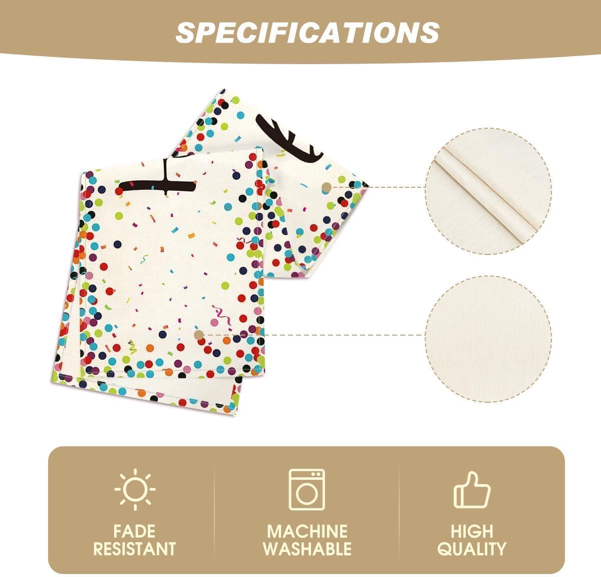 Polka Dot Beige Happy Birthday Table Runner, Seasonal Kitchen Dining Table Decoration for Home Party Decor 13x72 Inch - Image 5