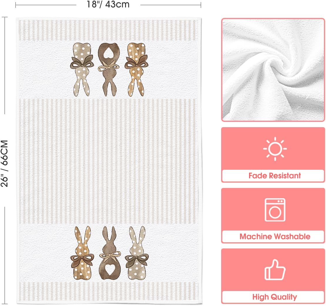 Stripe Rabbit Bunny Eggs Easter Kitchen Towels Dish Towels, 18x26 Inch Spring Decoration Hand Towels Set of 2 - Image 6