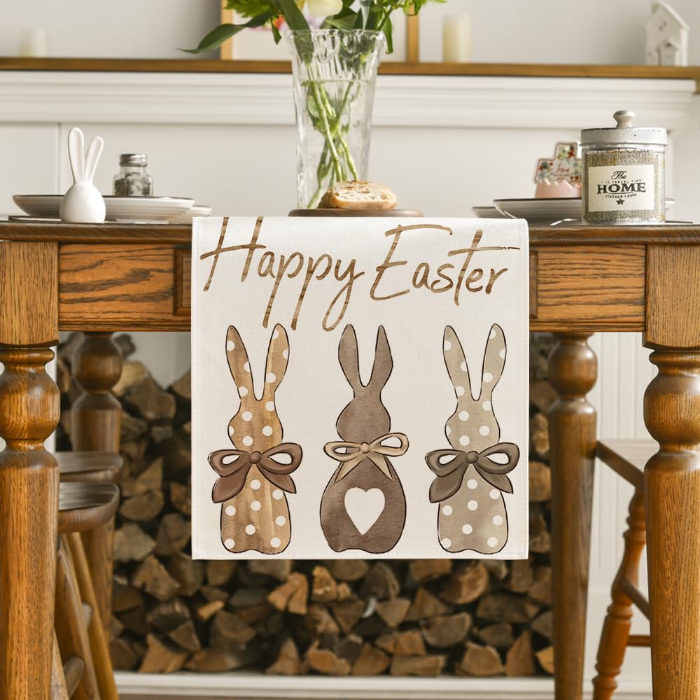 Carrots Rabbit Bunny Happy Easter Table Runner, Spring Summer Seasonal Holiday Kitchen Dining Table Decoration for Indoor Outdoor Home Party Decor 13 x 72 Inch - Image 2