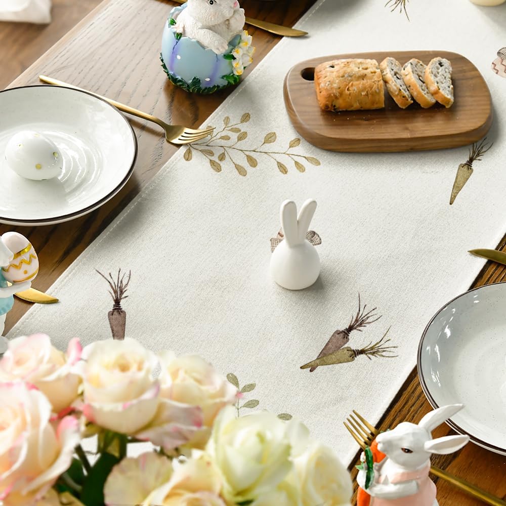 Carrots Rabbit Bunny Happy Easter Table Runner, Spring Summer Seasonal Holiday Kitchen Dining Table Decoration for Indoor Outdoor Home Party Decor 13 x 72 Inch - Image 4