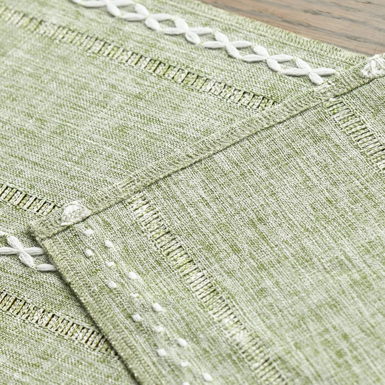 Sage Green Rustic Cotton Linen Table Runner, Seasonal Embroidered Hollow Kitchen Dining Table Decoration for Home Party Decor 13x72 Inch - Image 5