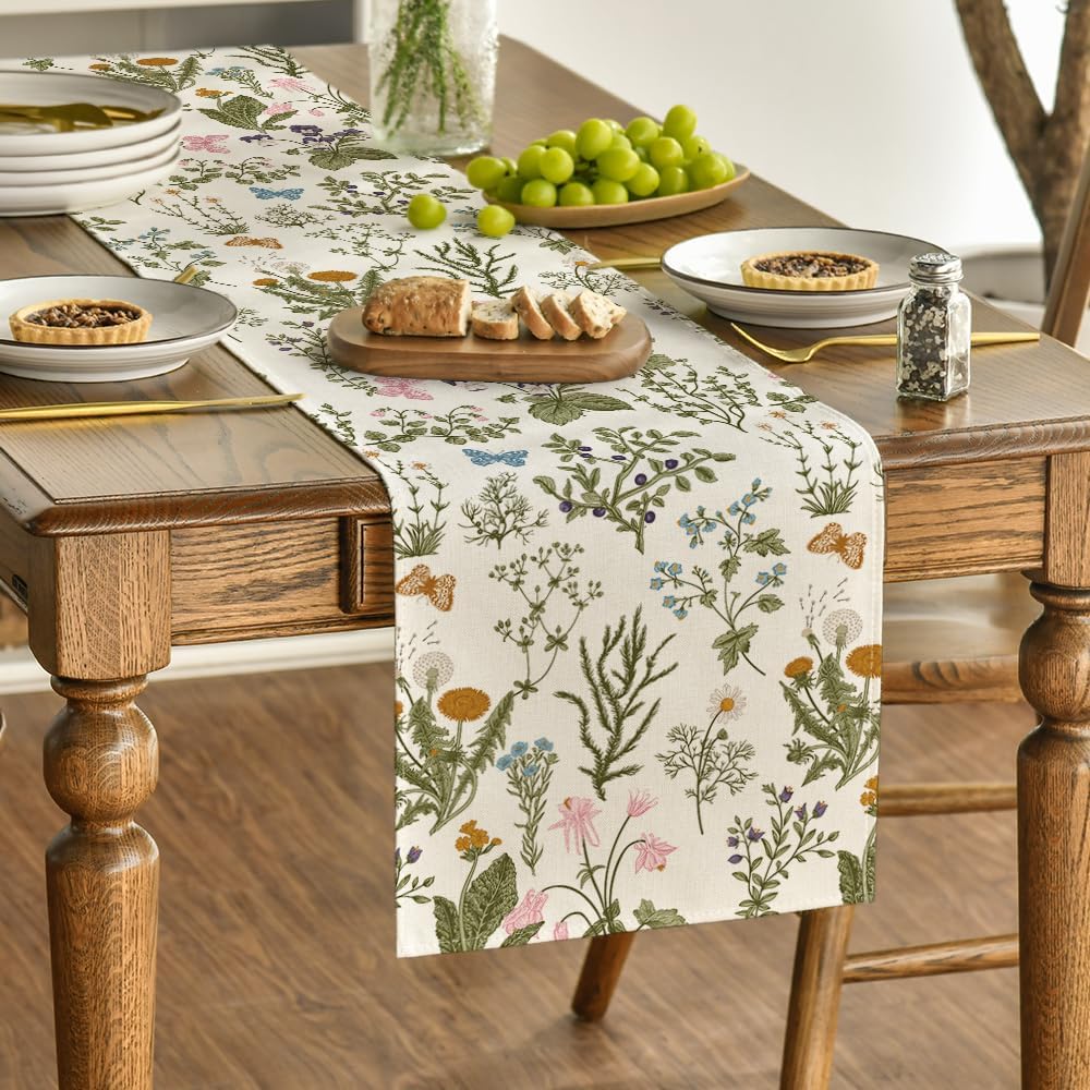 Wildflowers Floral Spring Table Runner, Seasonal Summer Butterfly Kitchen Dining Table Decoration for Home Party 13x72 Inch - Image 3