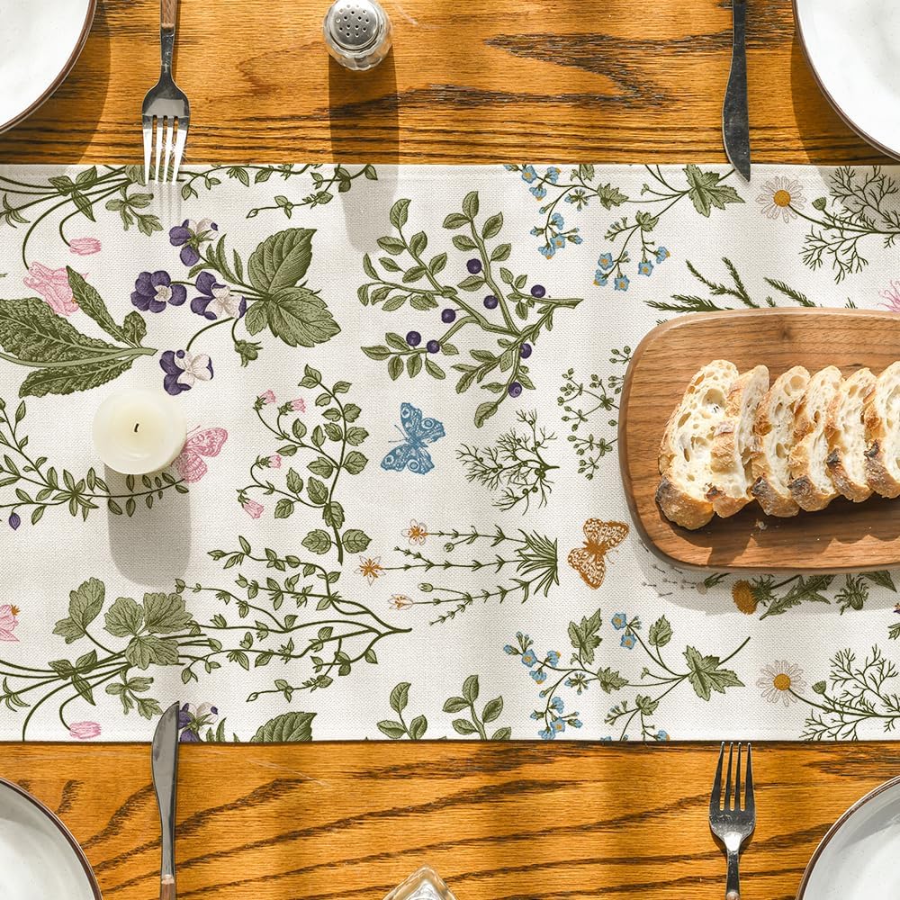Wildflowers Floral Spring Table Runner, Seasonal Summer Butterfly Kitchen Dining Table Decoration for Home Party 13x72 Inch - Image 7