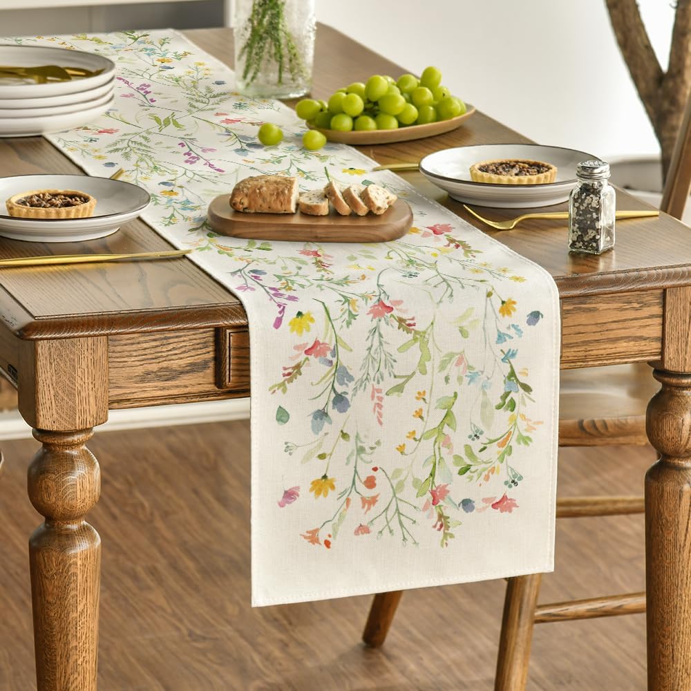 Wildflowers Bloom Flowers Spring Table Runner, Seasonal Summer Floral Kitchen Dining Table Decoration for Home Party Decor 13x72 Inch - Image 3