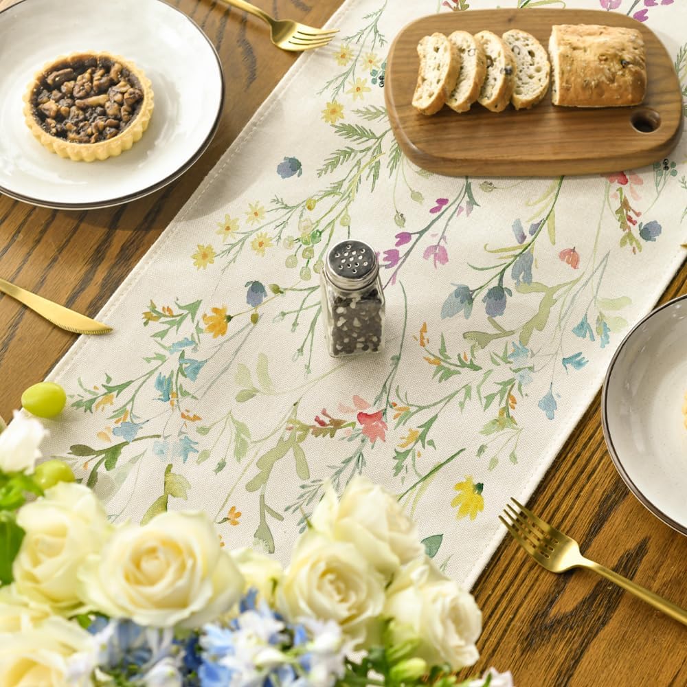 Wildflowers Bloom Flowers Spring Table Runner, Seasonal Summer Floral Kitchen Dining Table Decoration for Home Party Decor 13x72 Inch - Image 4