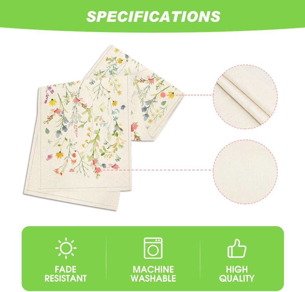 Wildflowers Bloom Flowers Spring Table Runner, Seasonal Summer Floral Kitchen Dining Table Decoration for Home Party Decor 13x72 Inch - Image 5