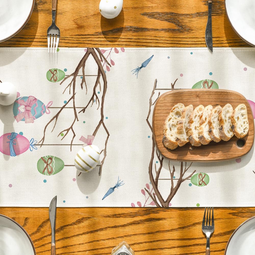 Buffalo Plaid Bunny Egg Carrot Easter Table Runner, Seasonal Spring Kitchen Dining Table Decoration for Home Party Decor 13x72 Inch - Image 7
